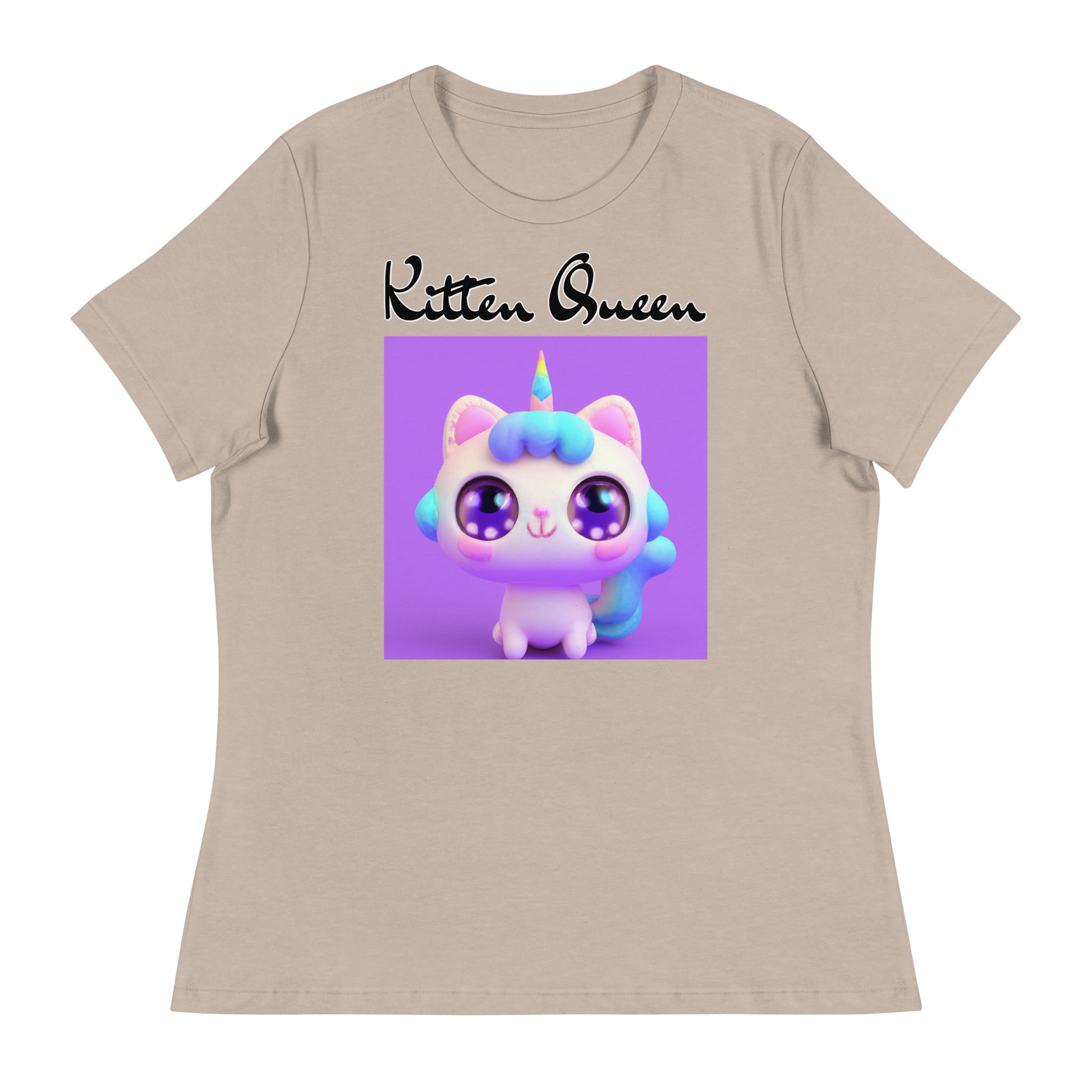 Women's T-Shirt with Happy Unicorn Kitten with a text "Kitten Queen" at $25.97 found at Personalizedpetlovergifts