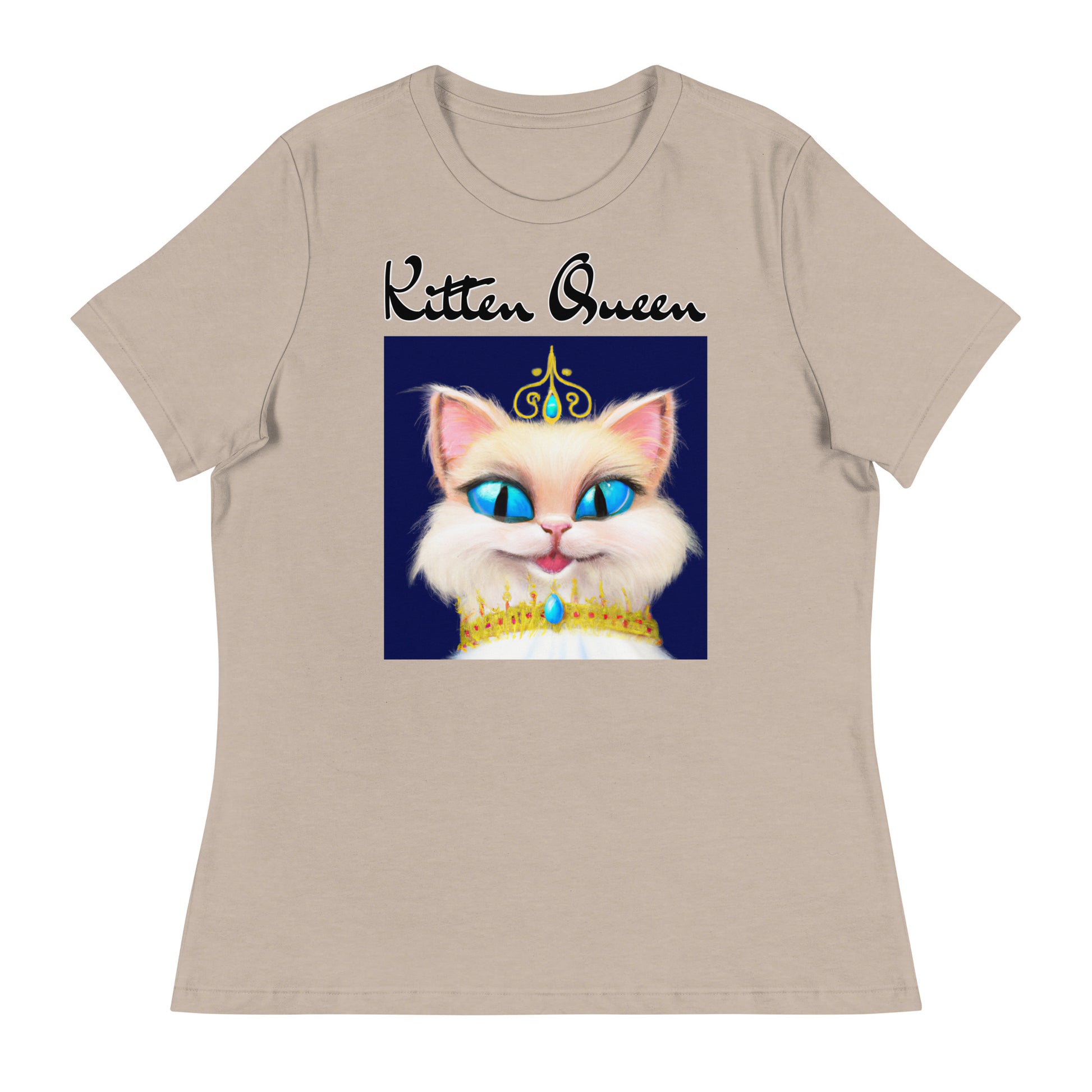 Women's T-Shirt with Happy Blue Eyed Kitten Princess with a text "Kitten Queen" at $25.97 found at Personalizedpetlovergifts