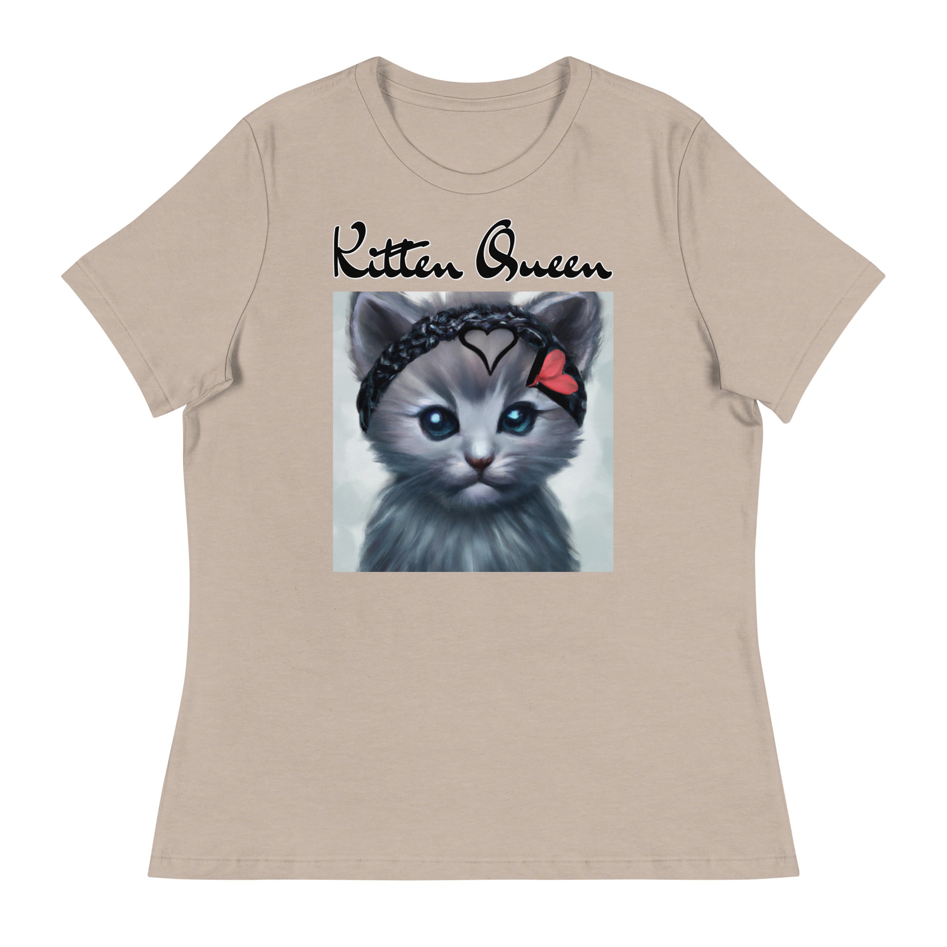 Women's T-Shirt with Grey Kitten With a Headband with a text "Kitten Queen" at $25.97 found at Personalizedpetlovergifts