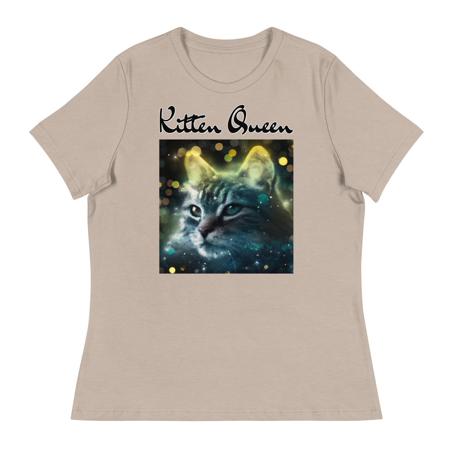 Women's T-Shirt with Green Space Cat with a text "Kitten Queen" at $25.97 found at Personalizedpetlovergifts