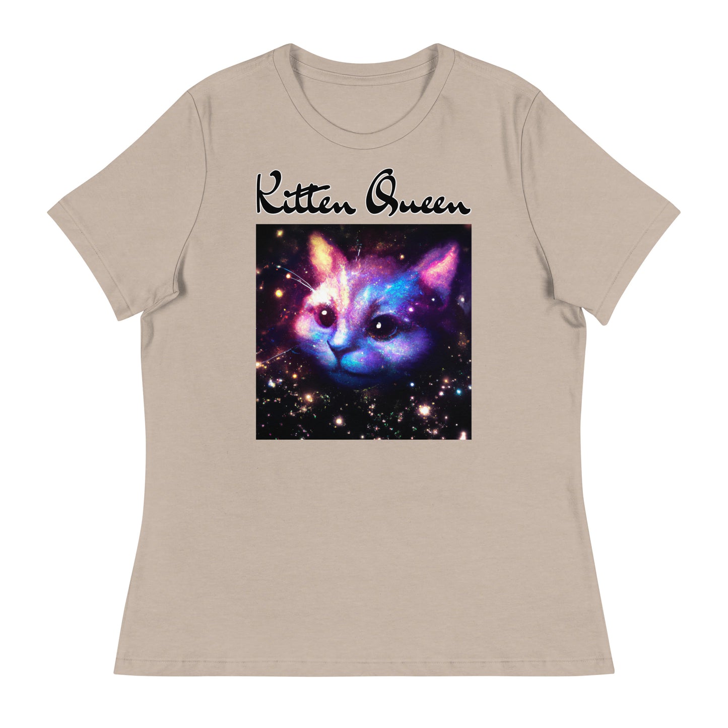 Women's T-Shirt with Galaxy Cat with a text "Kitten Queen" at $25.97 found at Personalizedpetlovergifts