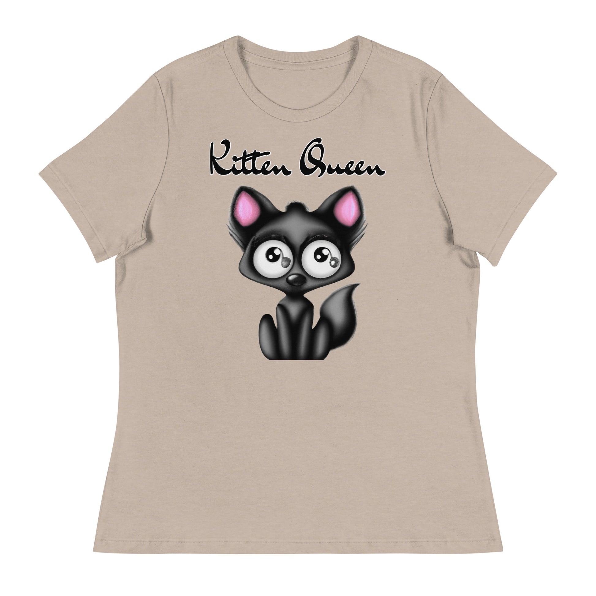 Women's T-Shirt with Funny Black Kitten with a text "Kitten Queen" at $25.97 found at Personalizedpetlovergifts