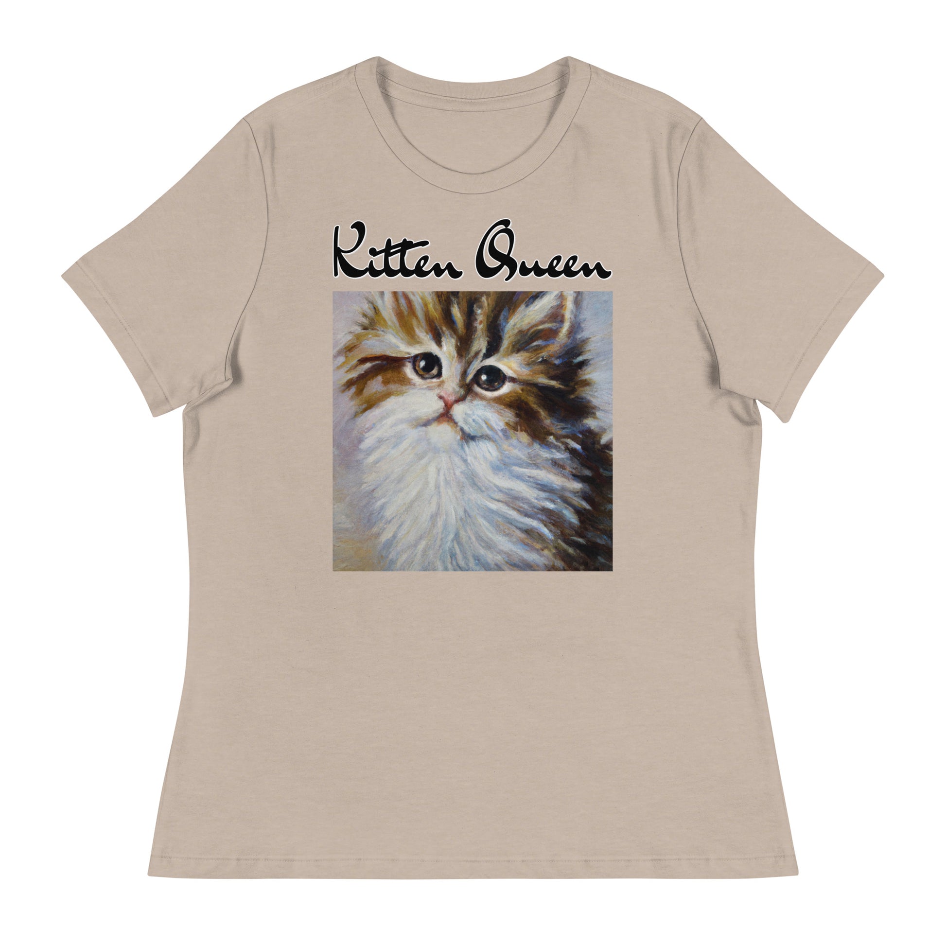 Women's T-Shirt with Fluffy Wispy Kitten Oil Painting with a text "Kitten Queen" at $25.97 found at Personalizedpetlovergifts