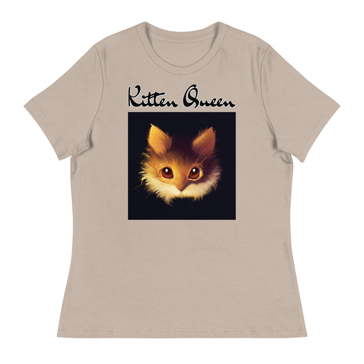 Women's T-Shirt with Fluffy Orange Cat Portrait with a text "Kitten Queen" at $25.97 found at Personalizedpetlovergifts