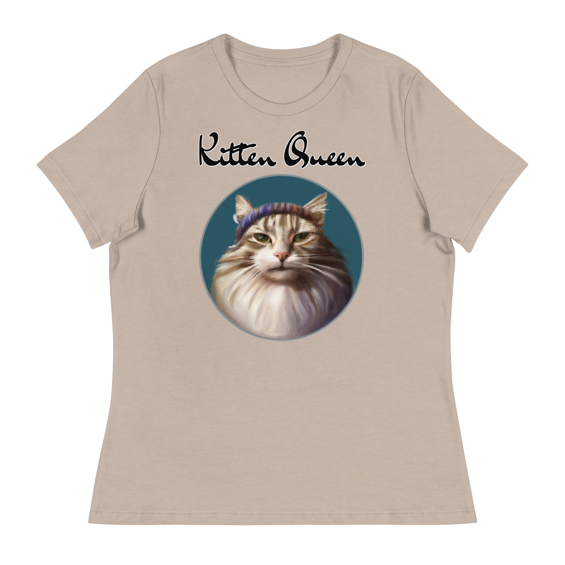 Women's T-Shirt with Fluffy Kitten With a Wool Headband with a text "Kitten Queen" at $25.97 found at Personalizedpetlovergifts