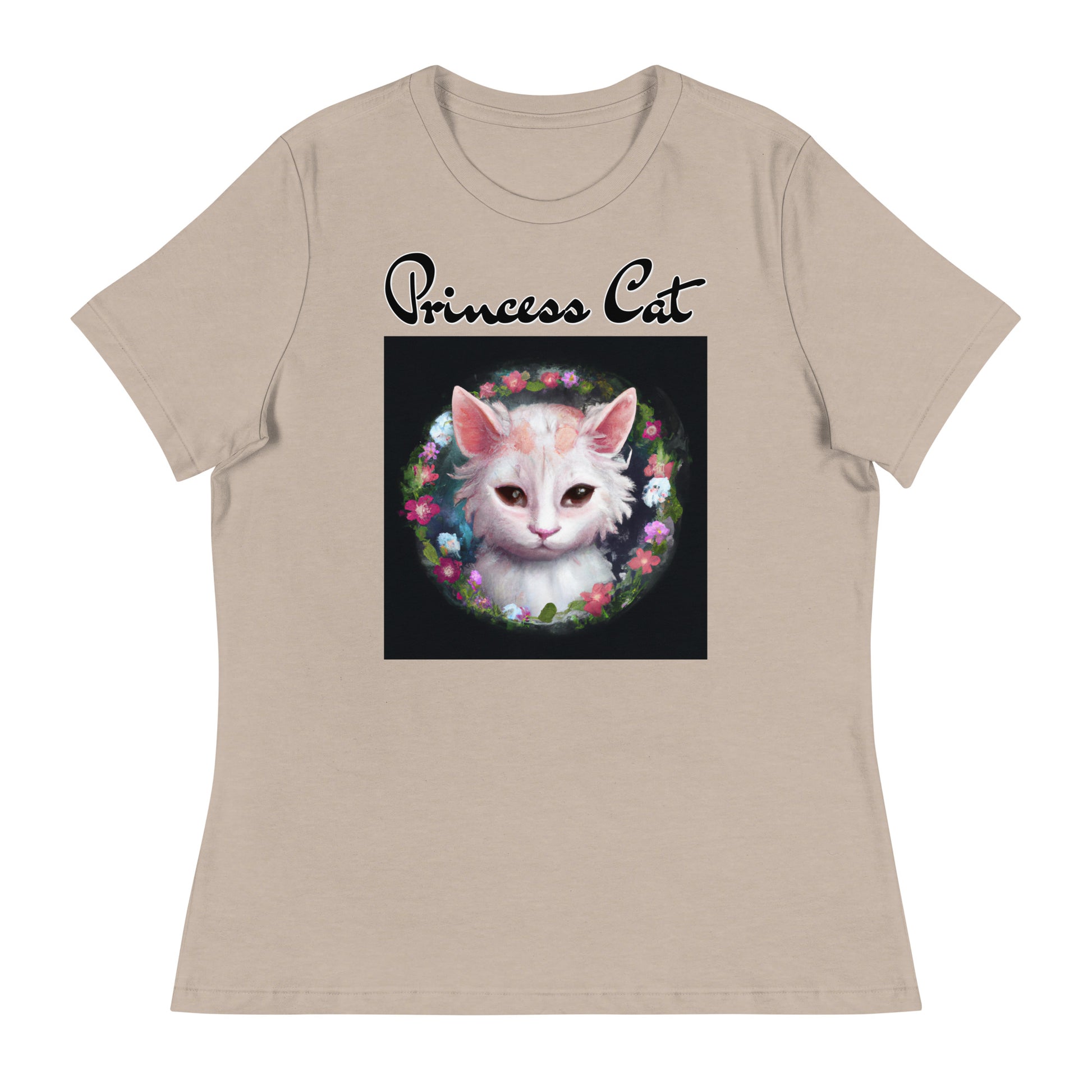 Women's T-Shirt with Kitten In a Floral Circle with a text "Princess Cat" at $25.97 found at Personalizedpetlovergifts