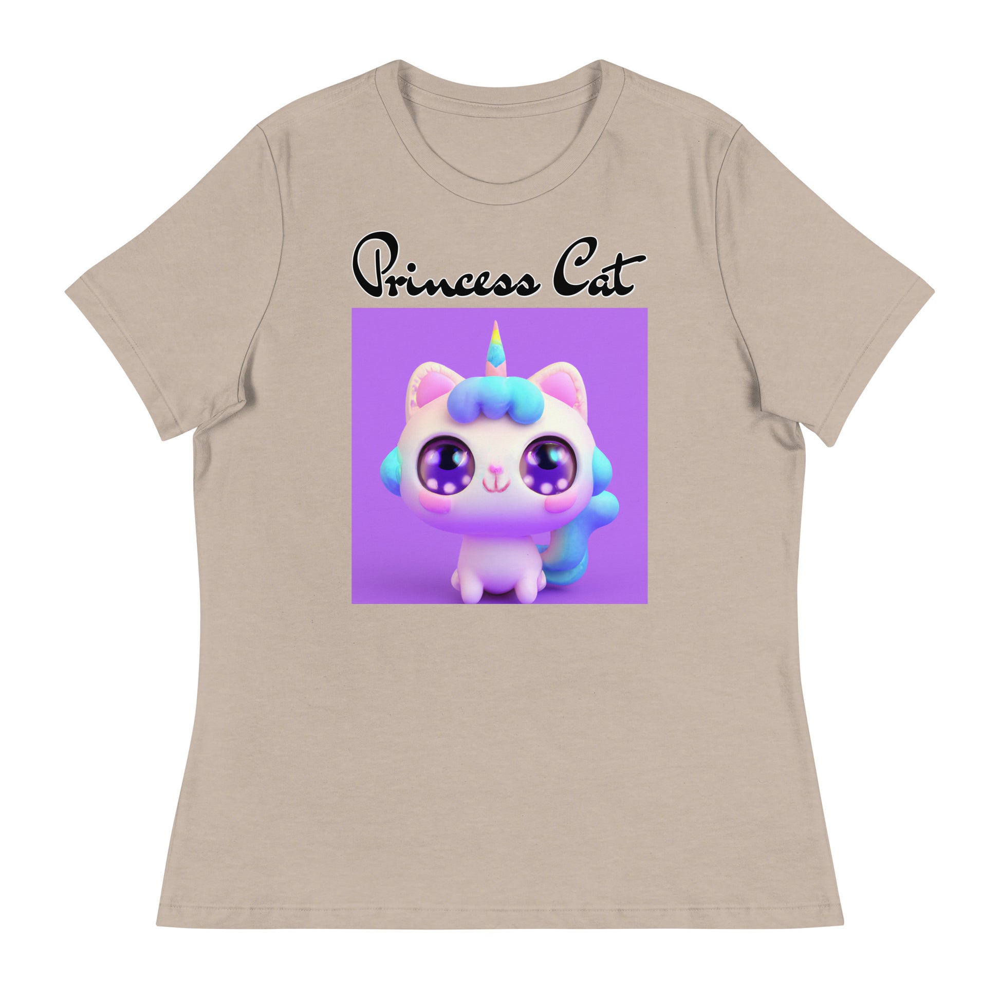 Women's T-Shirt with Happy Unicorn Kitten with a text "Princess Cat" at $25.97 found at Personalizedpetlovergifts