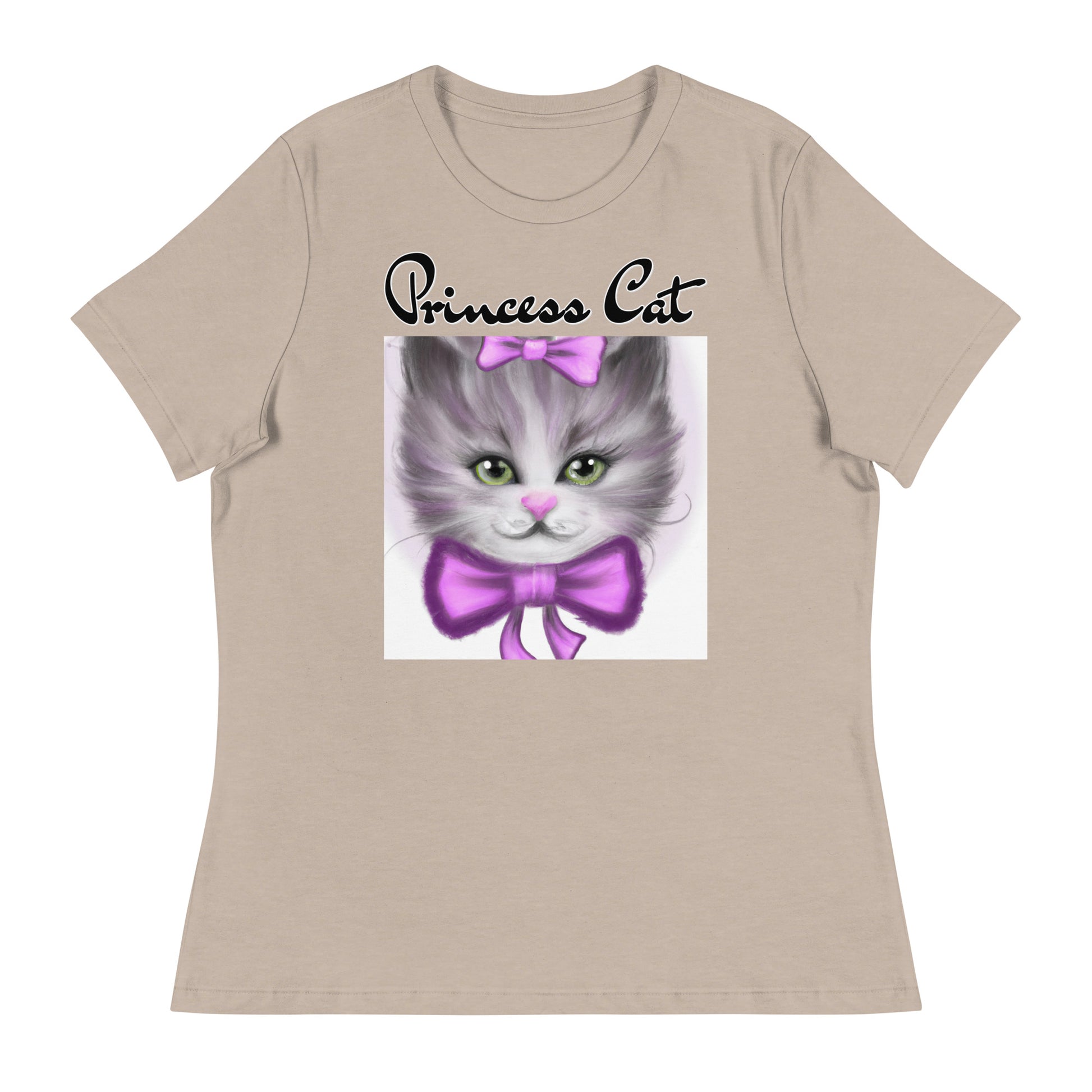 Women's T-Shirt with Happy Kitten With a Purple Bow with a text "Princess Cat" at $25.97 found at Personalizedpetlovergifts