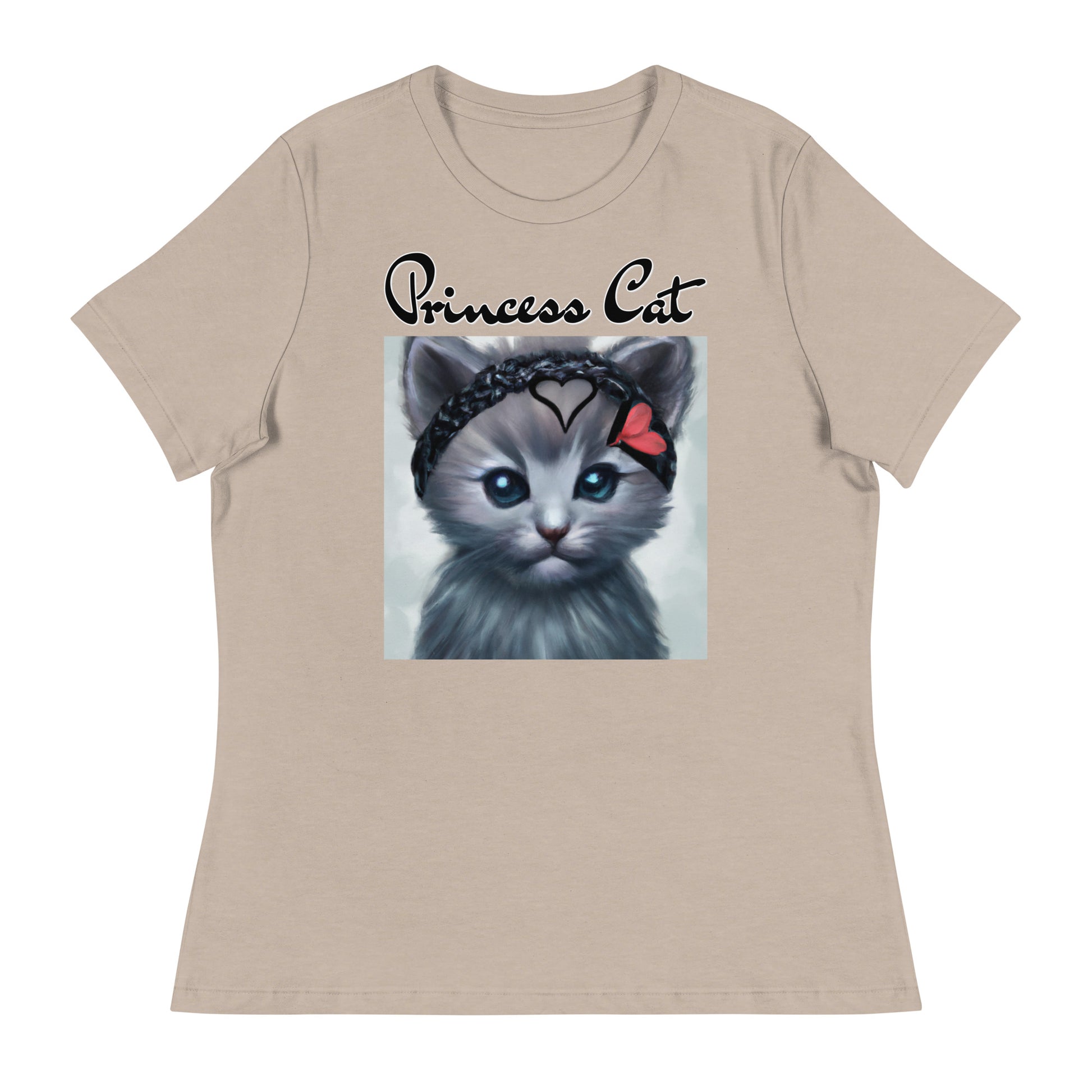 Women's T-Shirt with Grey Kitten With a Headband with a text "Princess Cat" at $25.97 found at Personalizedpetlovergifts