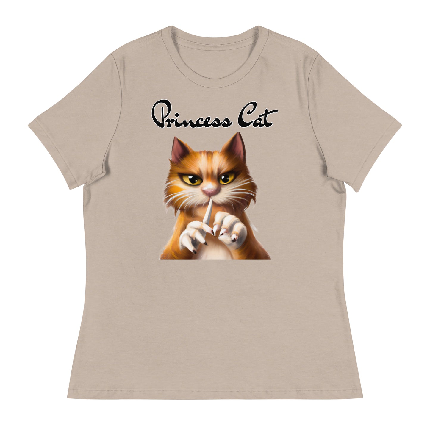 Women's T-Shirt with Ginger Cat Filing Its Nails with a text "Princess Cat" at $25.97 found at Personalizedpetlovergifts