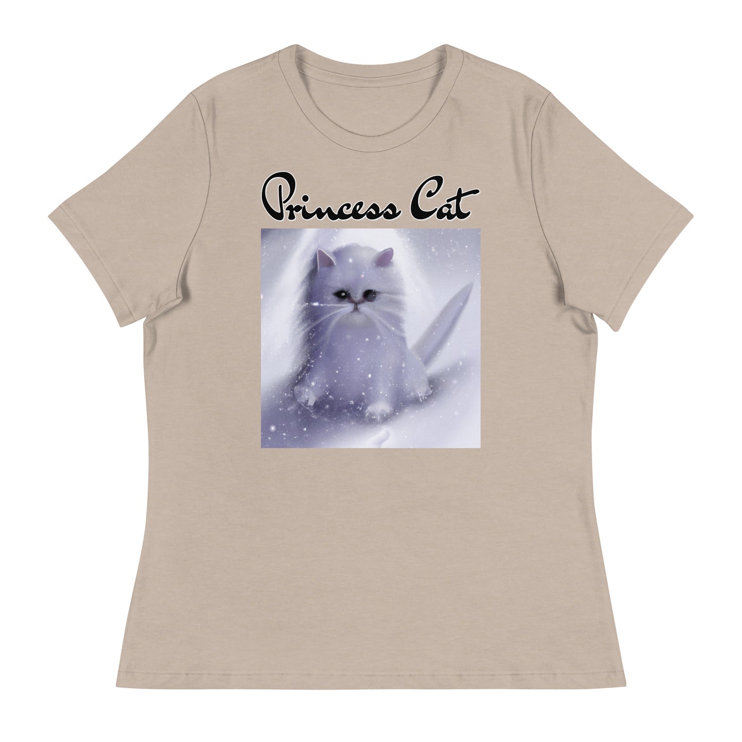 Women's T-Shirt with Fluffy White Kitten In The SNow with a text "Princess Cat" at $25.97 found at Personalizedpetlovergifts