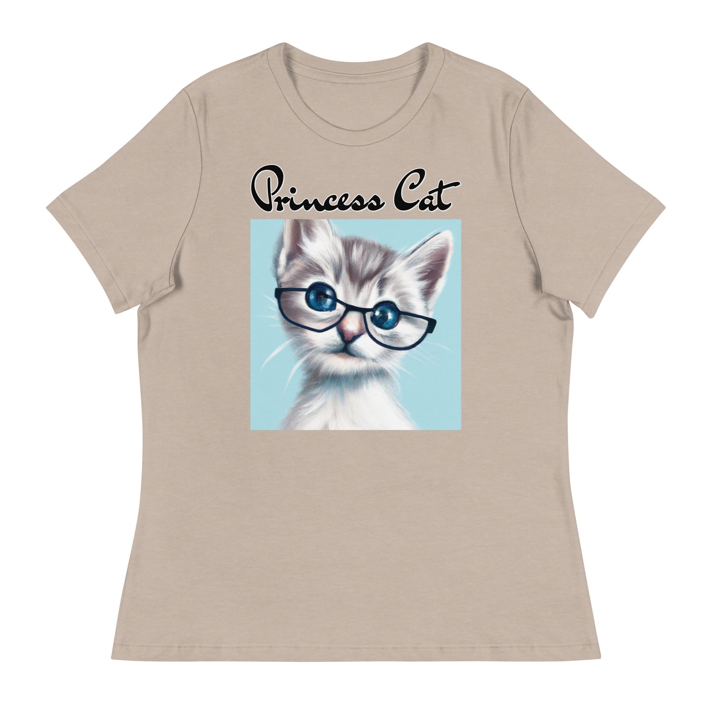 Women's T-Shirt with Fluffy Kitten With Glasses with a text "Princess Cat" at $25.97 found at Personalizedpetlovergifts