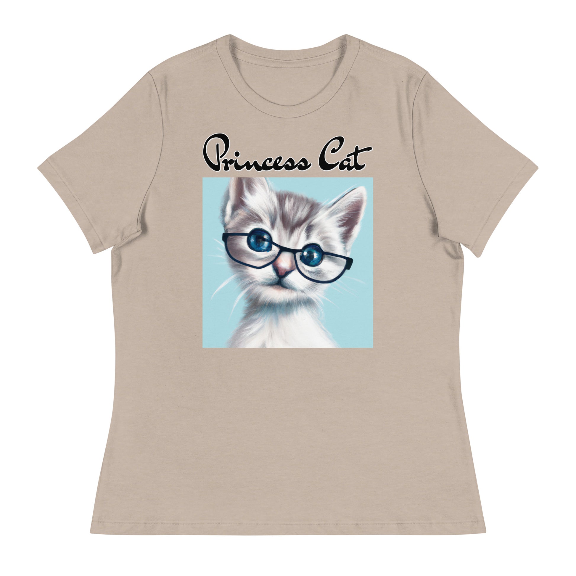 Women's T-Shirt with Fluffy Kitten With Glasses with a text "Princess Cat" at $25.97 found at Personalizedpetlovergifts