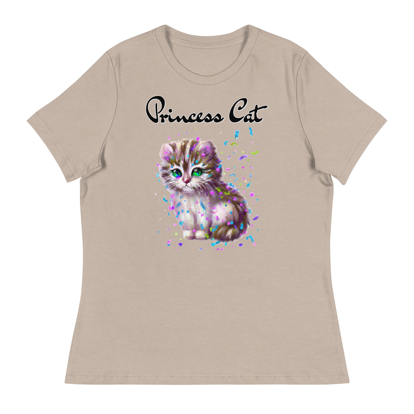 Women's T-Shirt with Fluffy Kitten With Confetti with a text "Princess Cat" at $25.97 found at Personalizedpetlovergifts