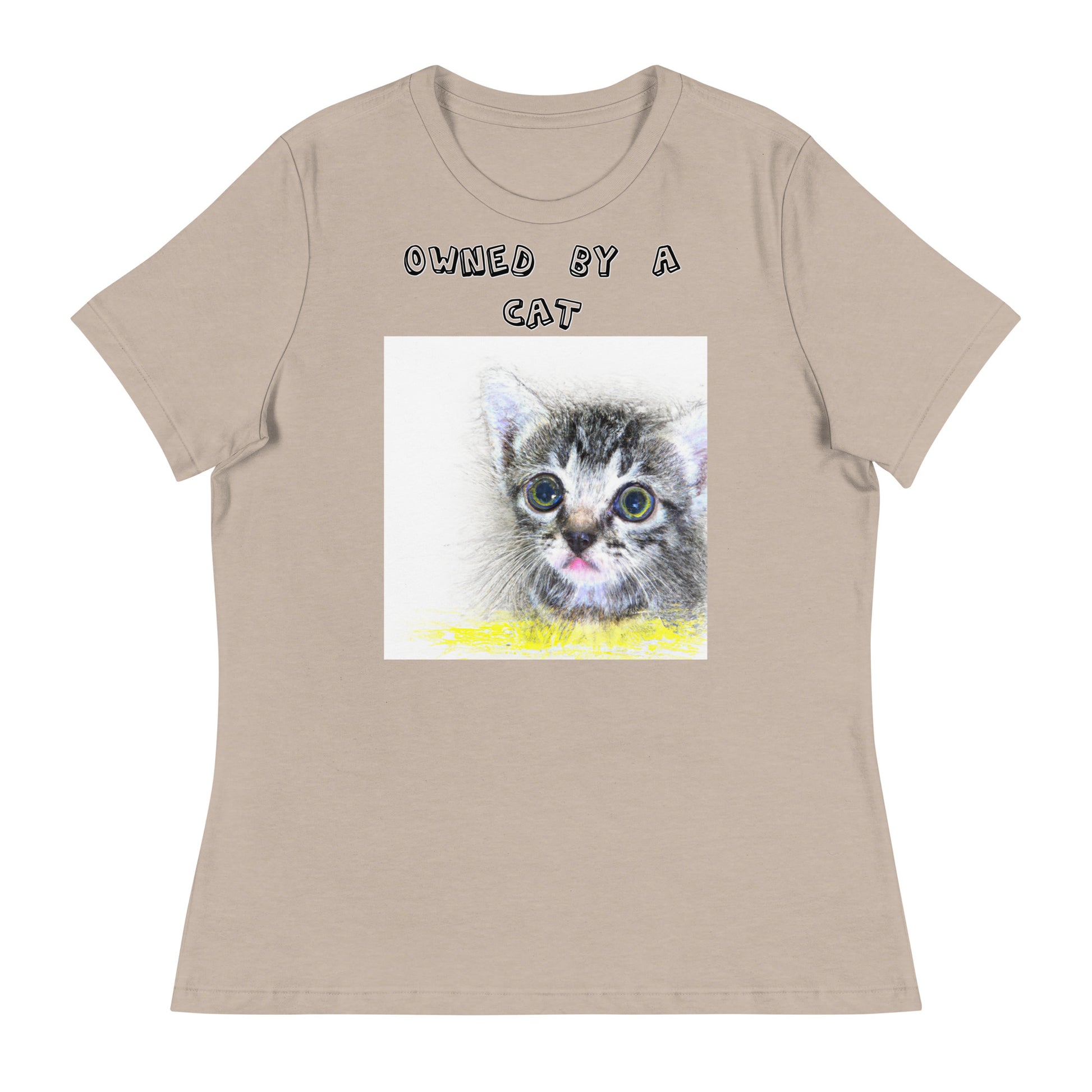 Women's White T-Shirt with Pencil Drawing Of a Cat with a text "Owned by a Cat" at $25.97 found at Personalizedpetlovergifts