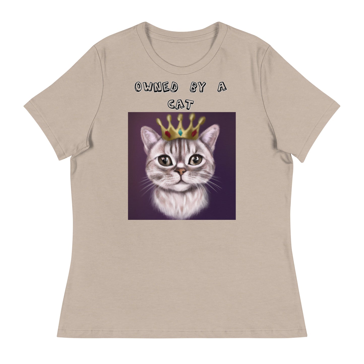 Women's White T-Shirt with Little Prince Kitten with a text "Owned by a Cat" at $25.97 found at Personalizedpetlovergifts