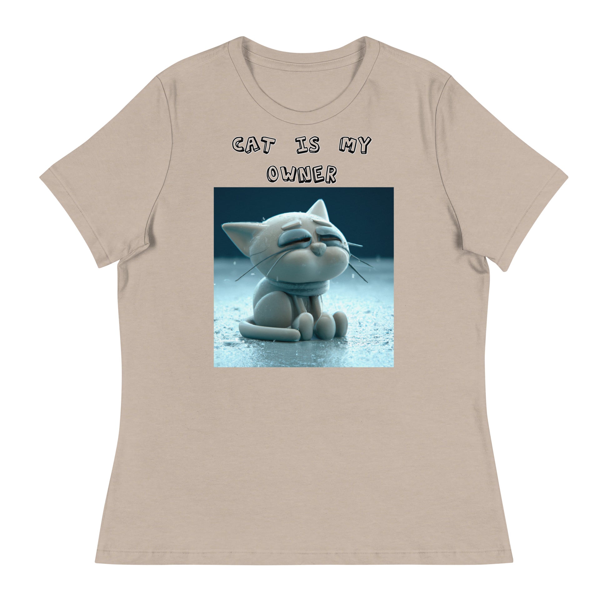 Women's T-Shirt with Sad Sitting Kitten with a text "Cat Is My Owner" at $25.97 found at Personalizedpetlovergifts