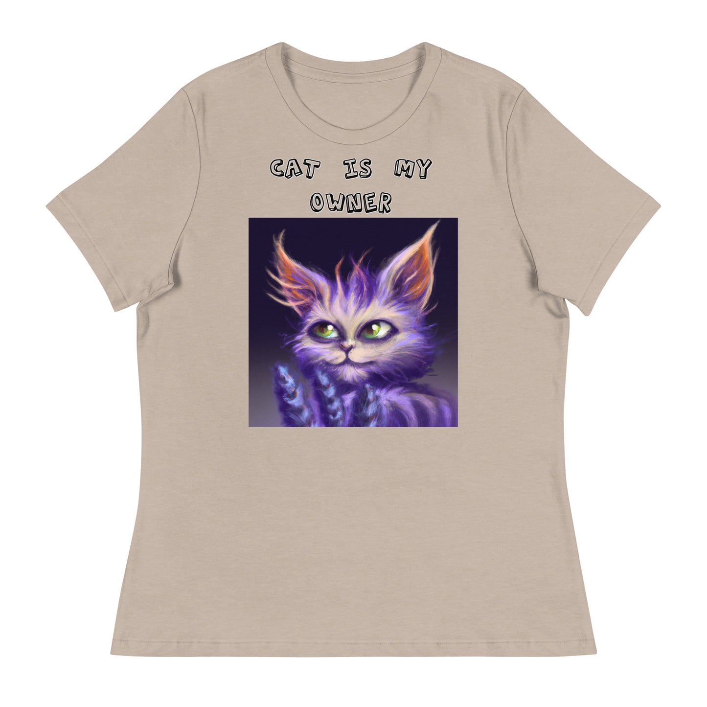 Women's White T-Shirt with Purple Alien Cat with a text "Cat Is My Owner" at $25.97 found at Personalizedpetlovergifts