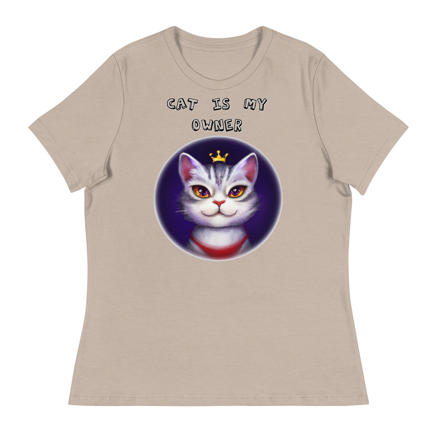 Women's White T-Shirt with Princess Cat In a Circle with a text "Cat Is My Owner" at $25.97 found at Personalizedpetlovergifts