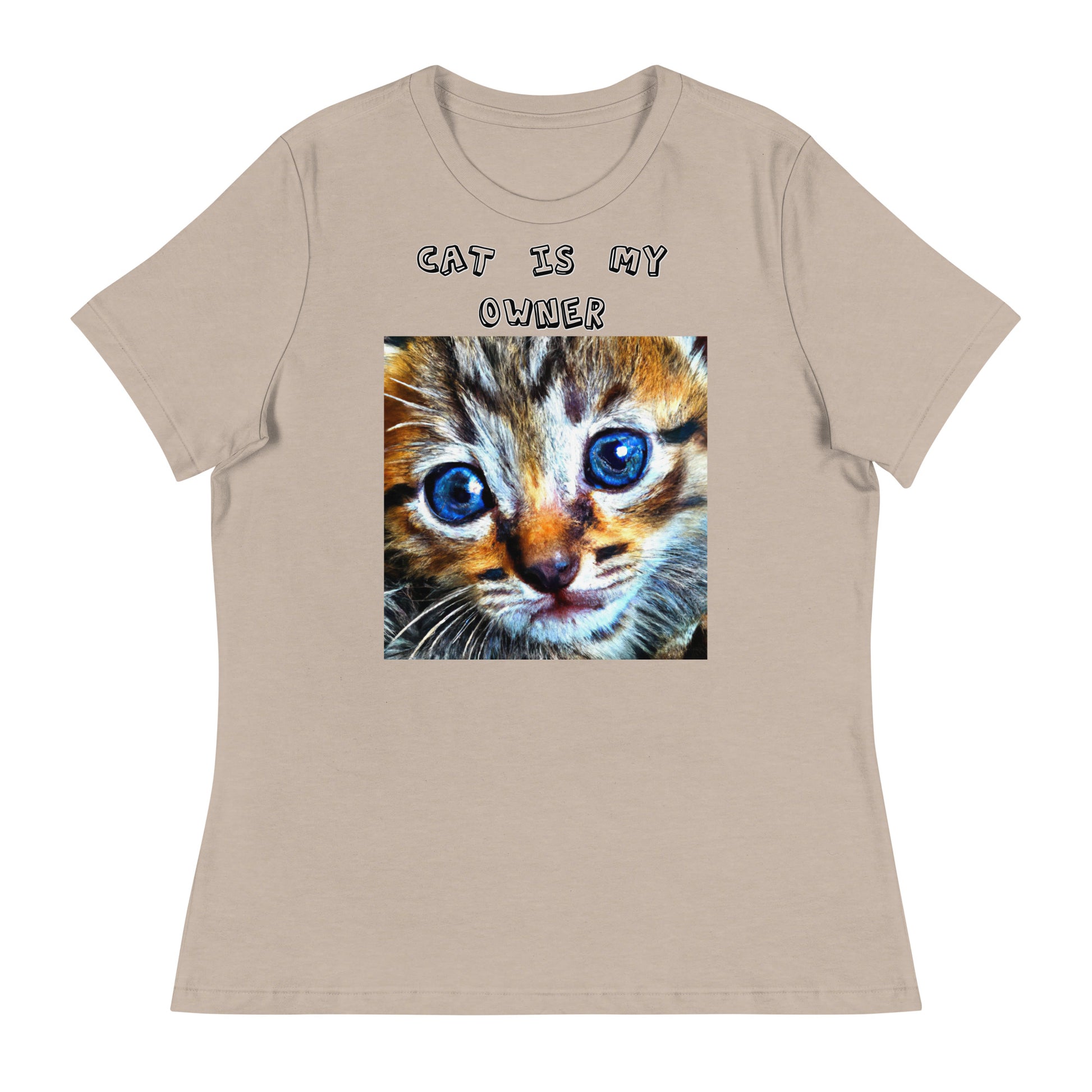 Women's White T-Shirt with Portrait Painting Of a Cat with a text "Cat Is My Owner" at $25.97 found at Personalizedpetlovergifts