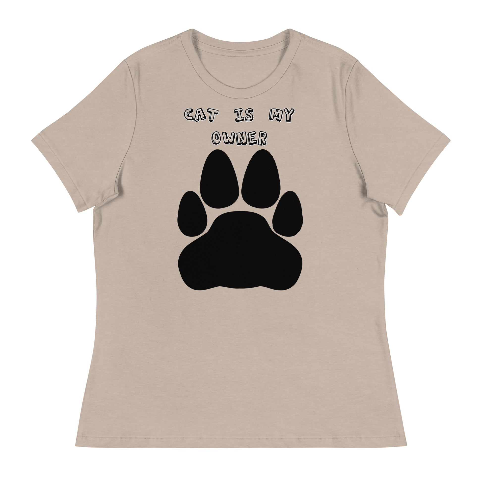 Women's White T-Shirt with Paw with a text "Cat Is My Owner" at $25.97 found at Personalizedpetlovergifts