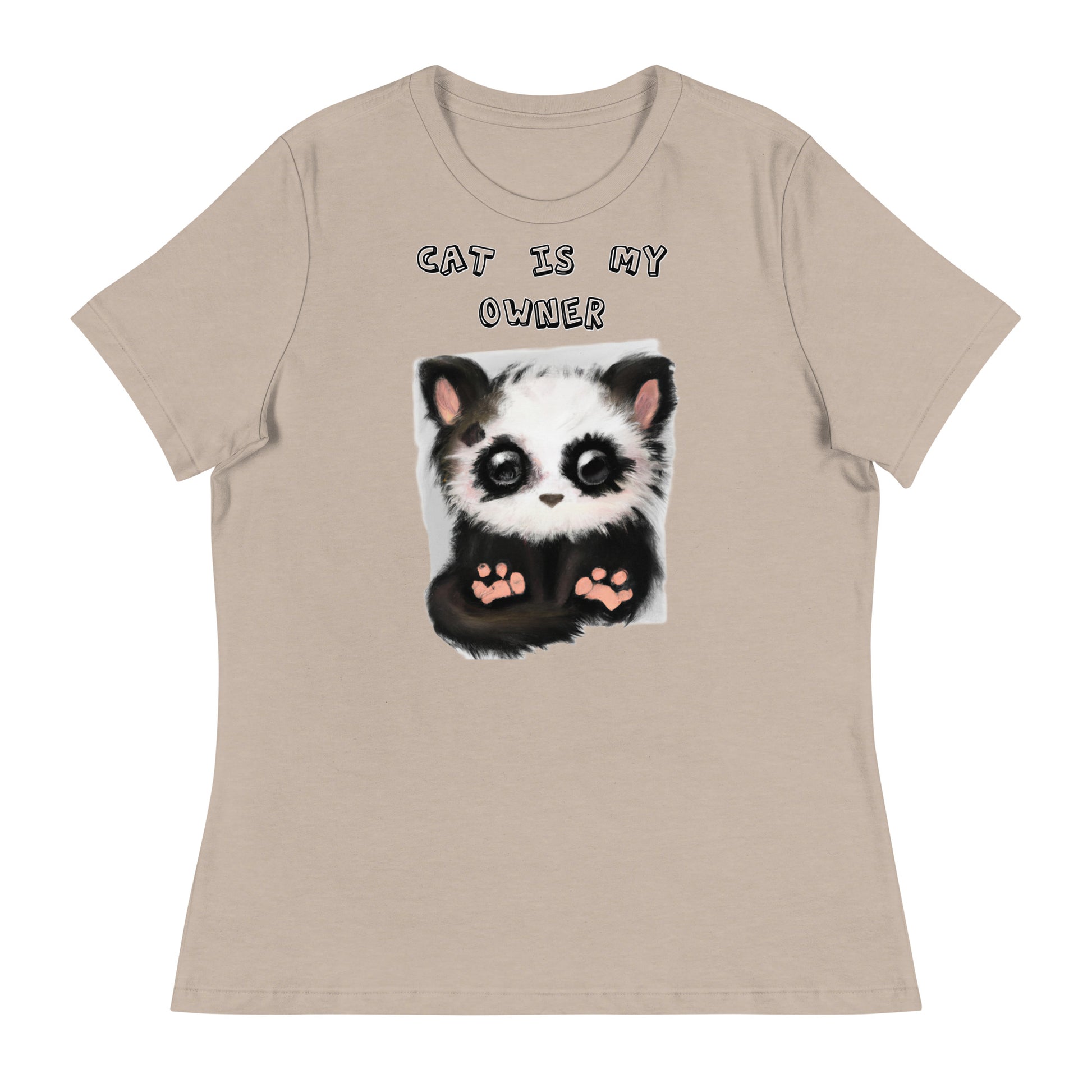 Women's White T-Shirt with Panda Kitten with a text "Cat Is My Owner" at $25.97 found at Personalizedpetlovergifts