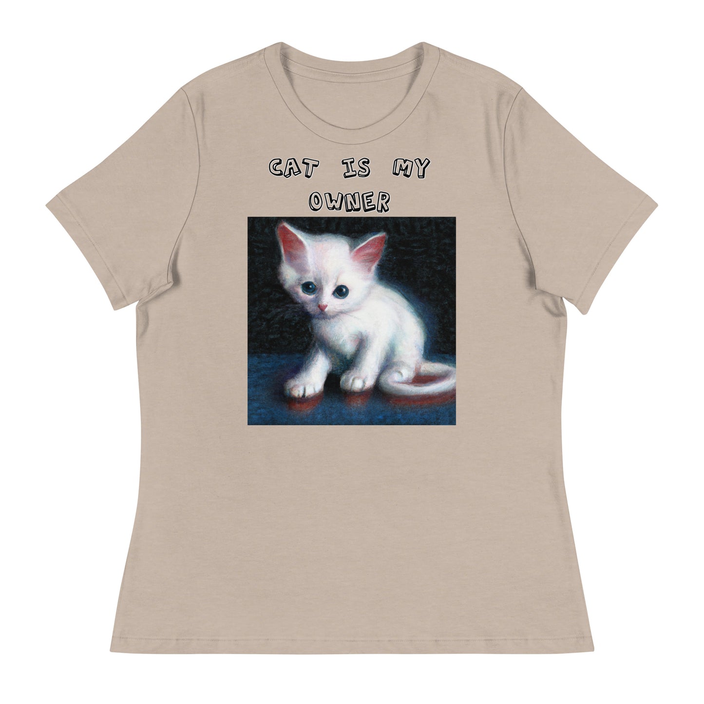 Women's White T-Shirt with Little Kitten with a text "Cat Is My Owner" at $25.97 found at Personalizedpetlovergifts