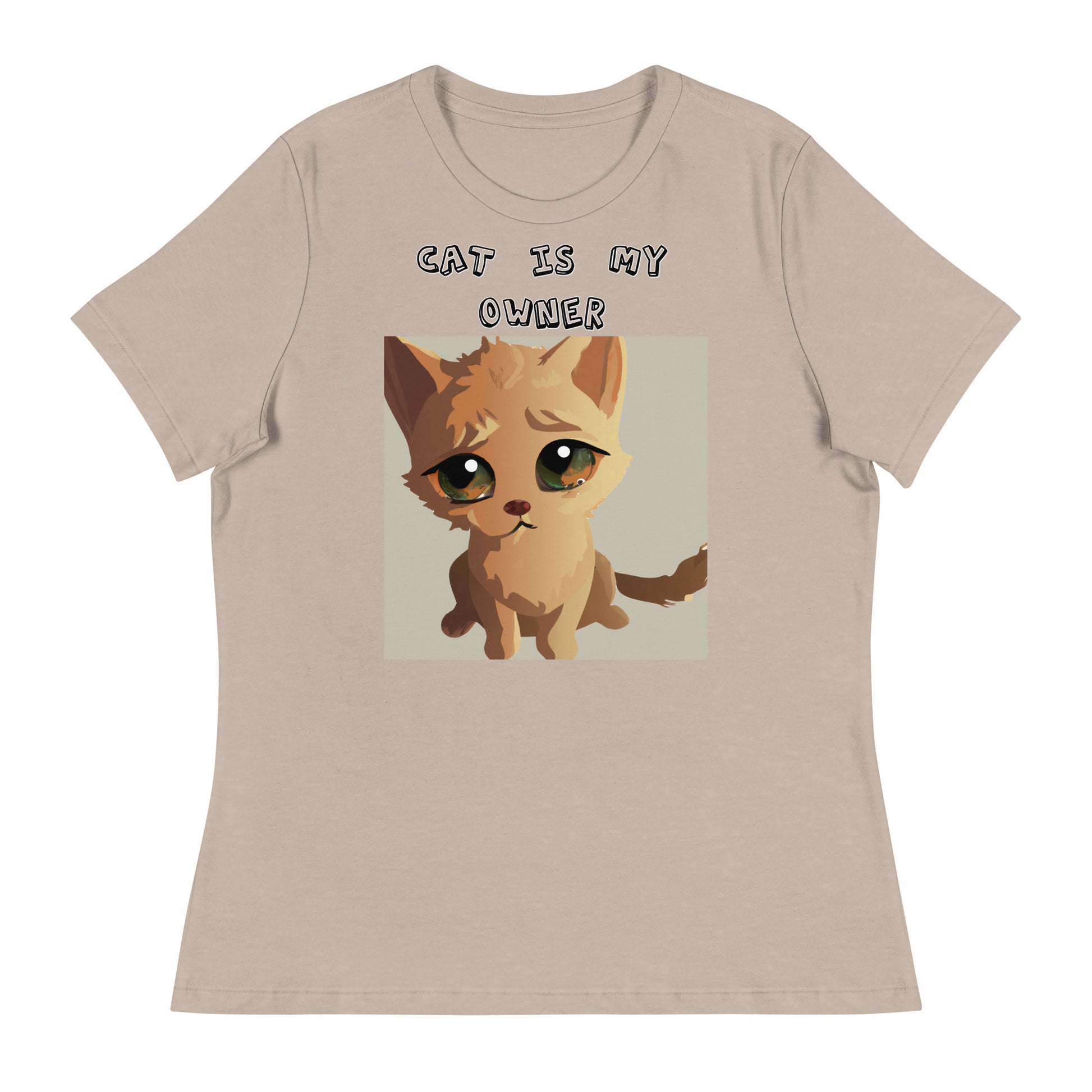 Women's White T-Shirt with Kitten With Sad Eyes with a text "Cat Is My Owner" at $25.97 found at Personalizedpetlovergifts