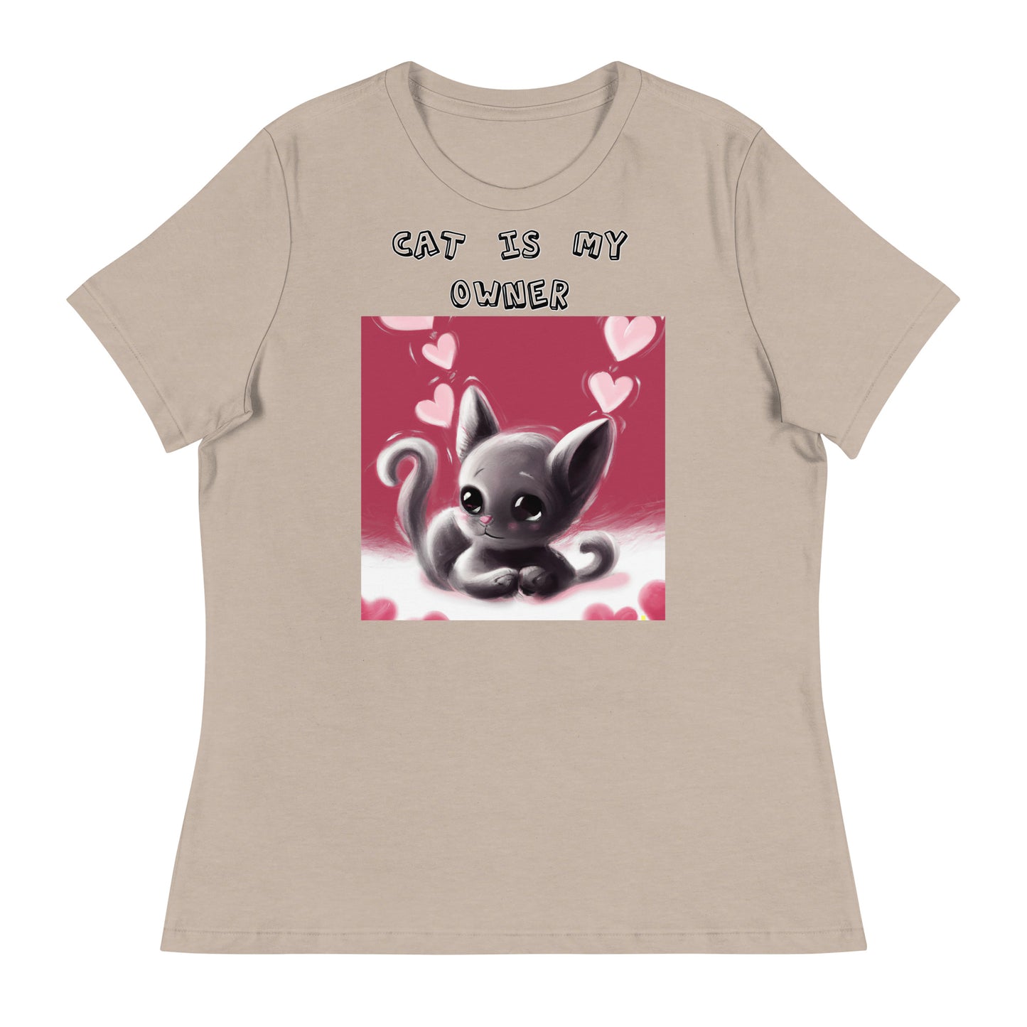 Women's White T-Shirt with Kitten With Pink Hearts with a text "Cat Is My Owner" at $25.97 found at Personalizedpetlovergifts