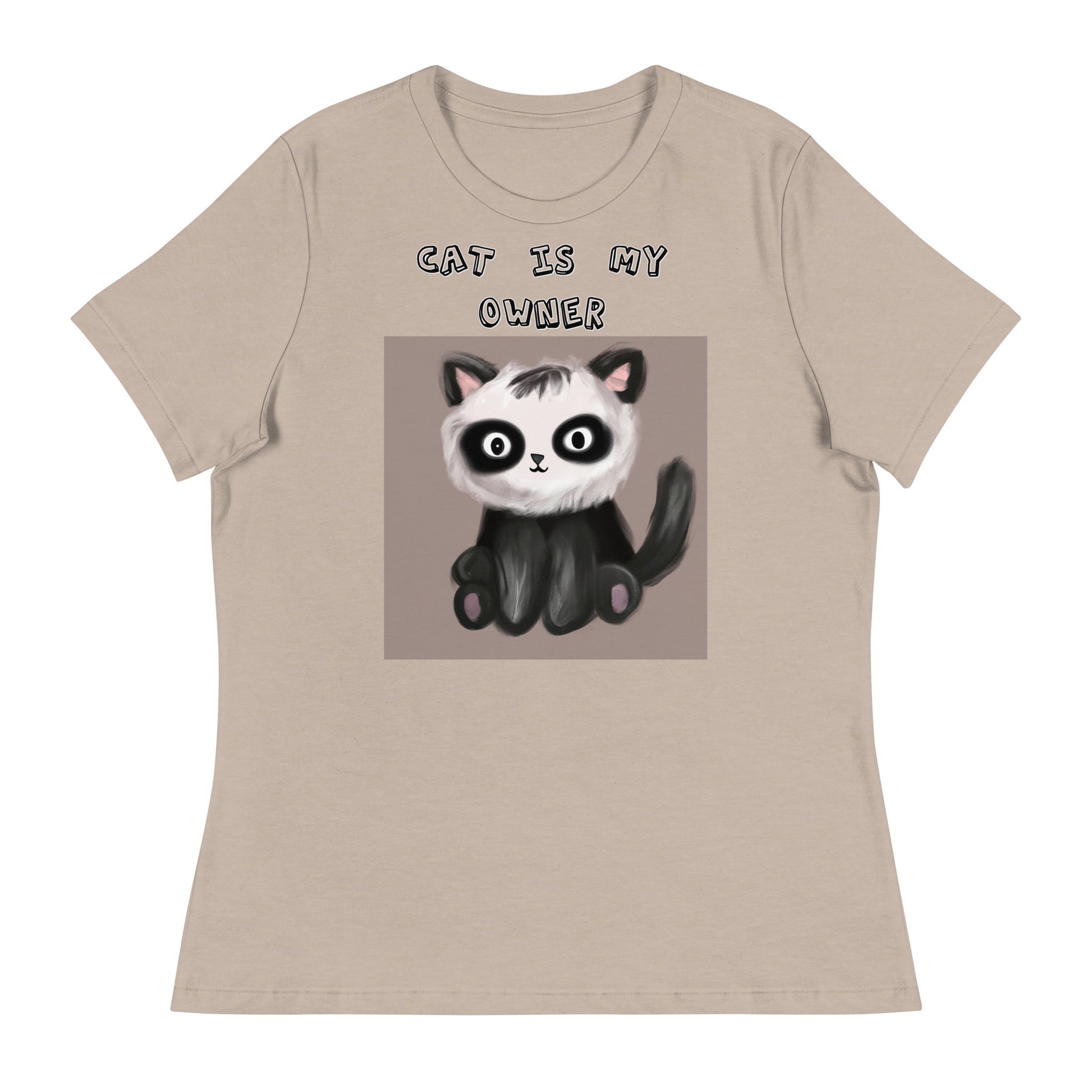 Women's White T-Shirt with Kitten With Panda Colors with a text "Cat Is My Owner" at $25.97 found at Personalizedpetlovergifts