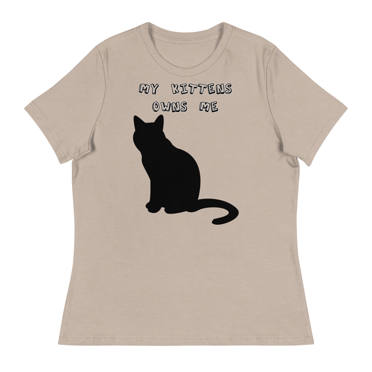 Women's White T-Shirt with Silhouette Of Black Cat with a text "My Kittens Own Me" at $25.97 found at Personalizedpetlovergifts