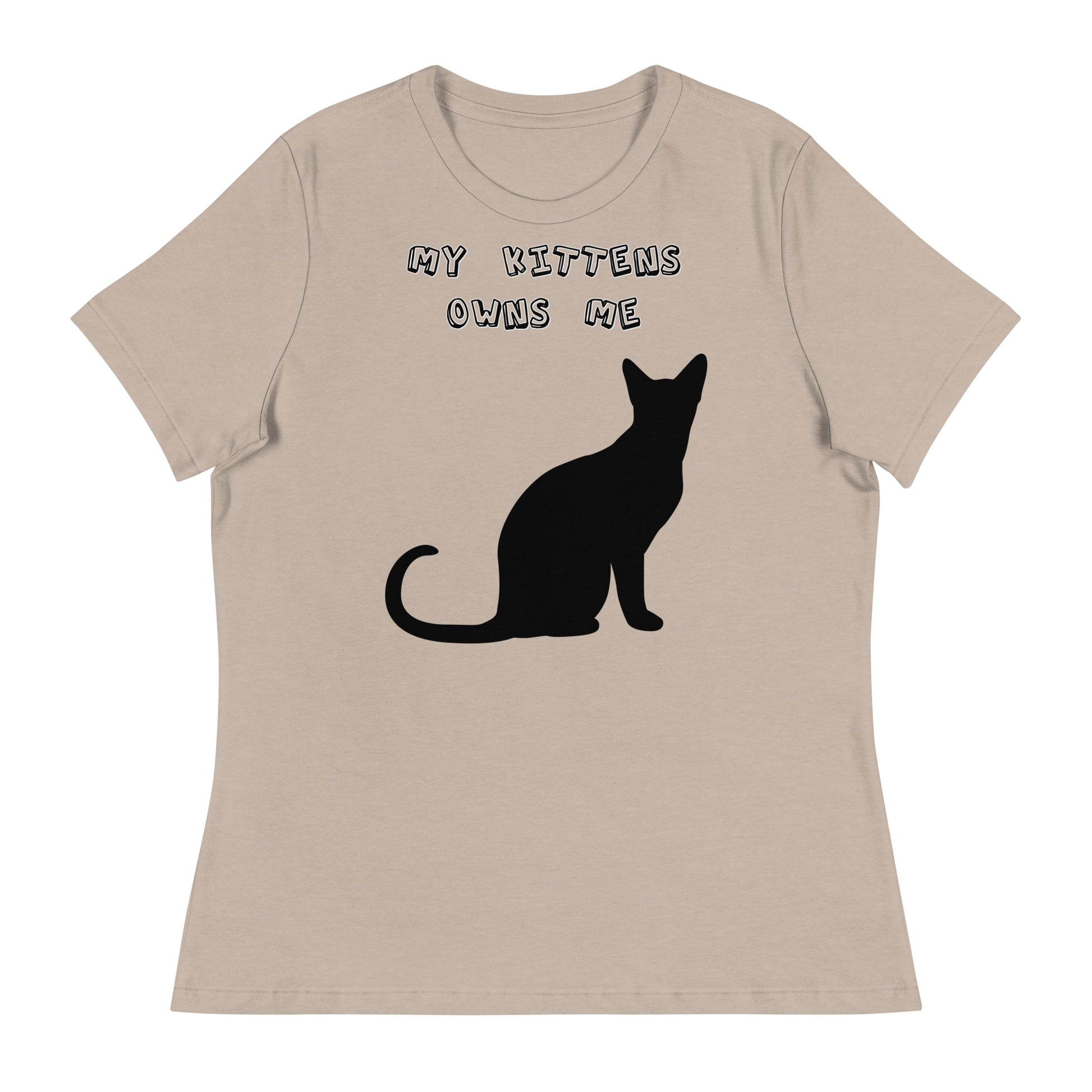 Women's White T-Shirt with Silhouette Of a Black Cat with a text "My Kittens Own Me" at $25.97 found at Personalizedpetlovergifts