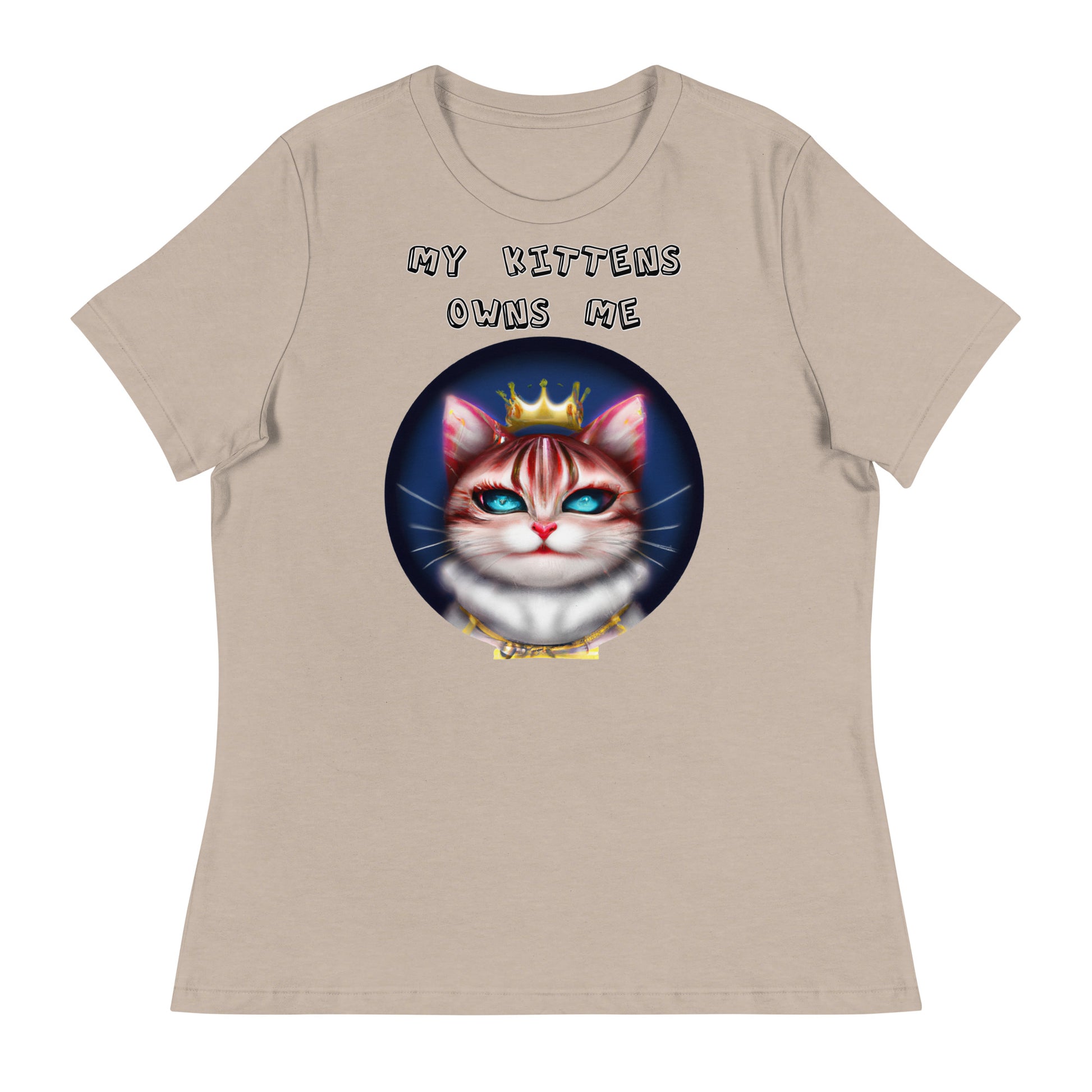 Women's White T-Shirt with Queen Kitten In a Circle with a text "My Kittens Own Me" at $25.97 found at Personalizedpetlovergifts