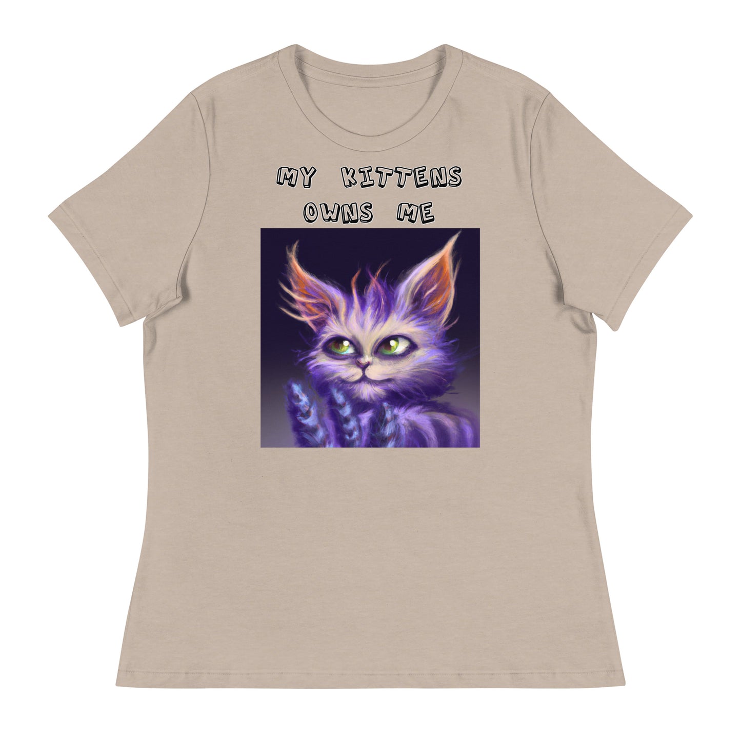 Women's T-Shirt with Purple Alien Cat with a text "My Kittens Own Me" at $25.97 found at Personalizedpetlovergifts