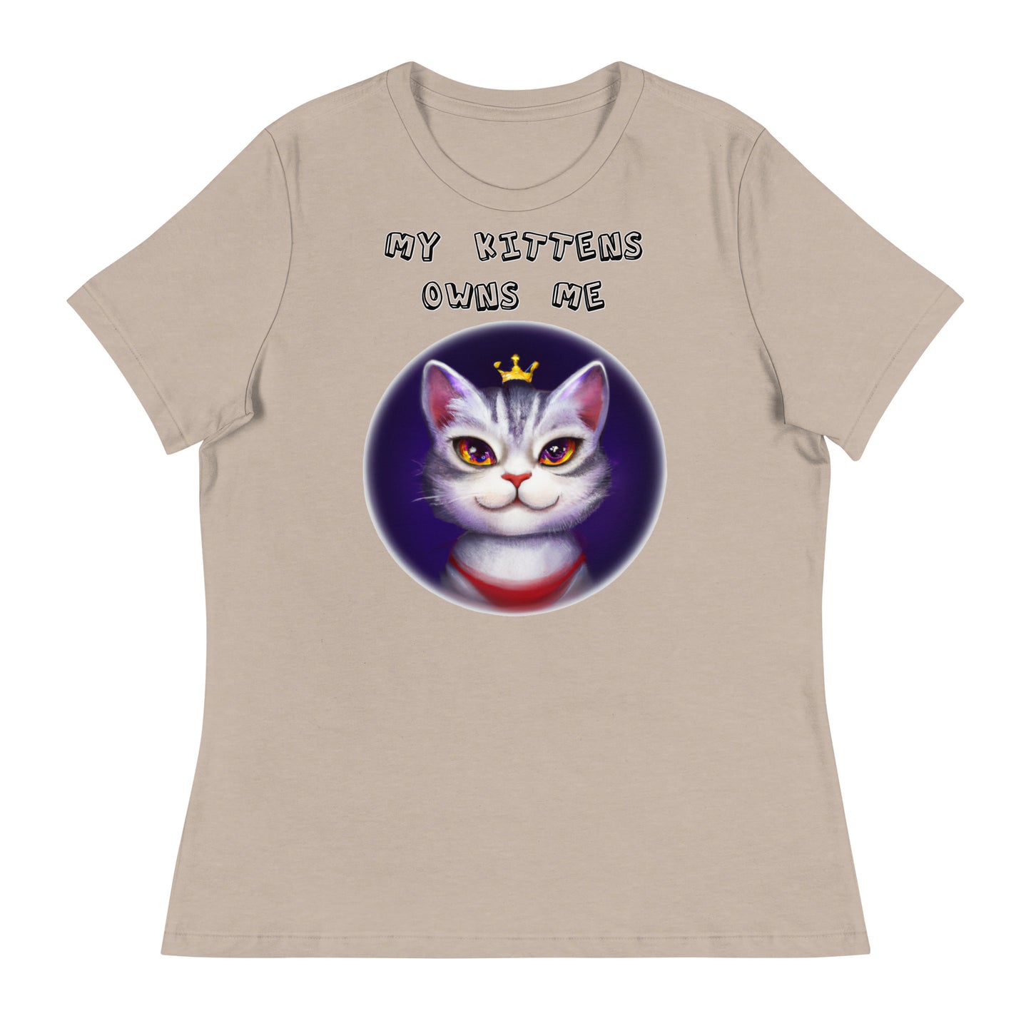 Women's White T-Shirt with Princess Cat In a Circle with a text "My Kittens Own Me" at $25.97 found at Personalizedpetlovergifts