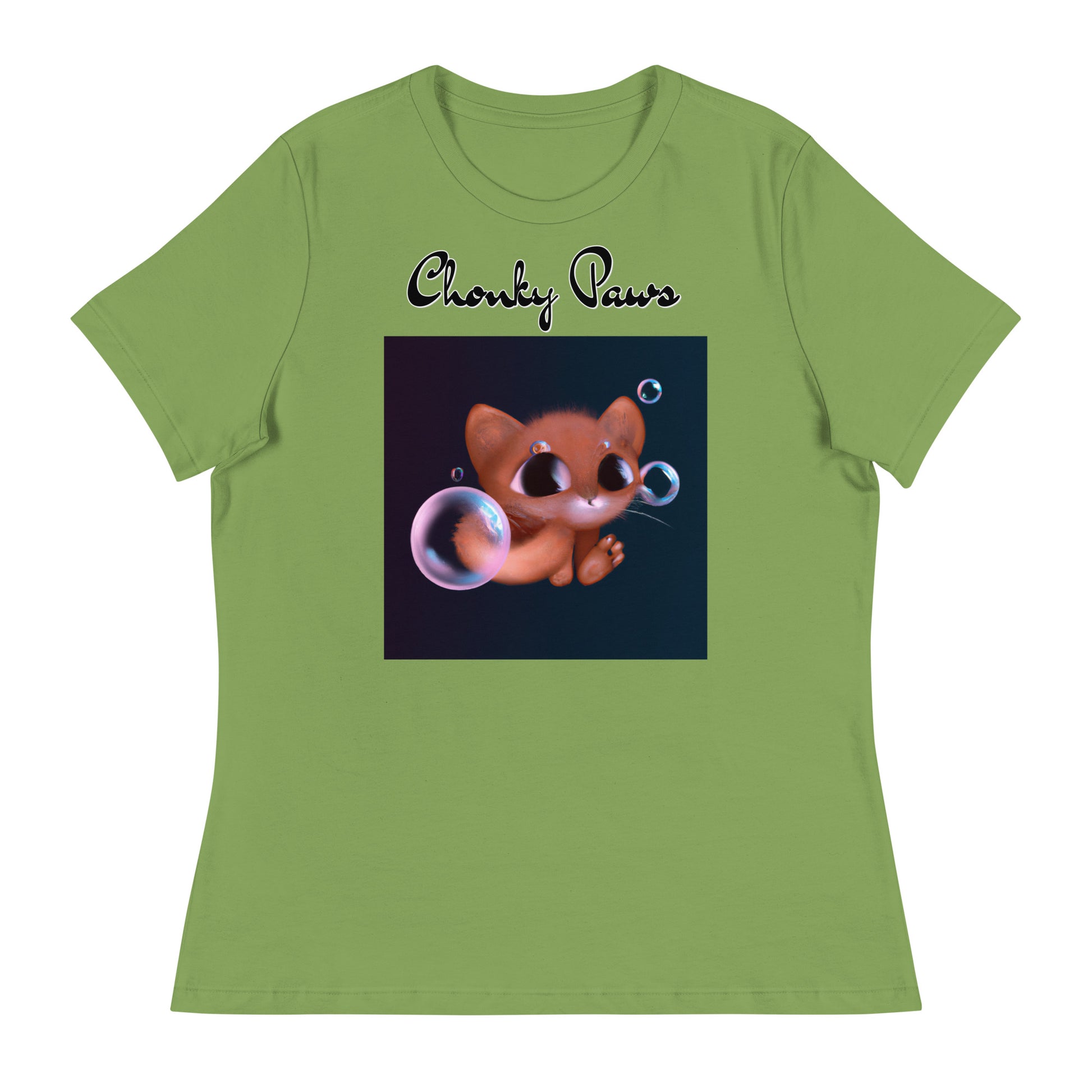 Women's T-Shirt with Kitten And Soap Bubbles with a text "Chonky Paws" at $25.97 found at Personalizedpetlovergifts