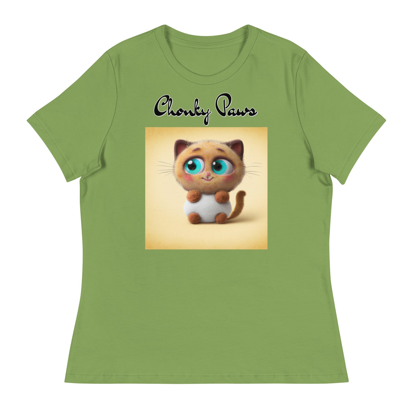 Women's T-Shirt with Happy Fluffy Kitten with a text "Chonky Paws" at $25.97 found at Personalizedpetlovergifts