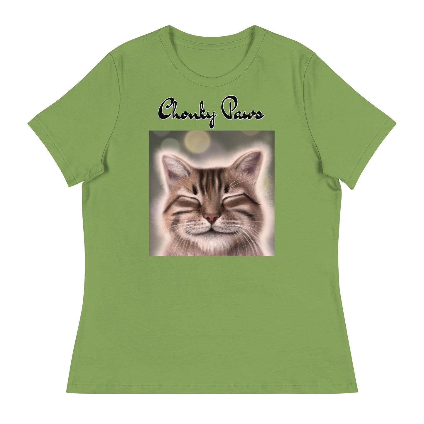 Women's T-Shirt with Happy Cat with a text "Chonky Paws" at $25.97 found at Personalizedpetlovergifts