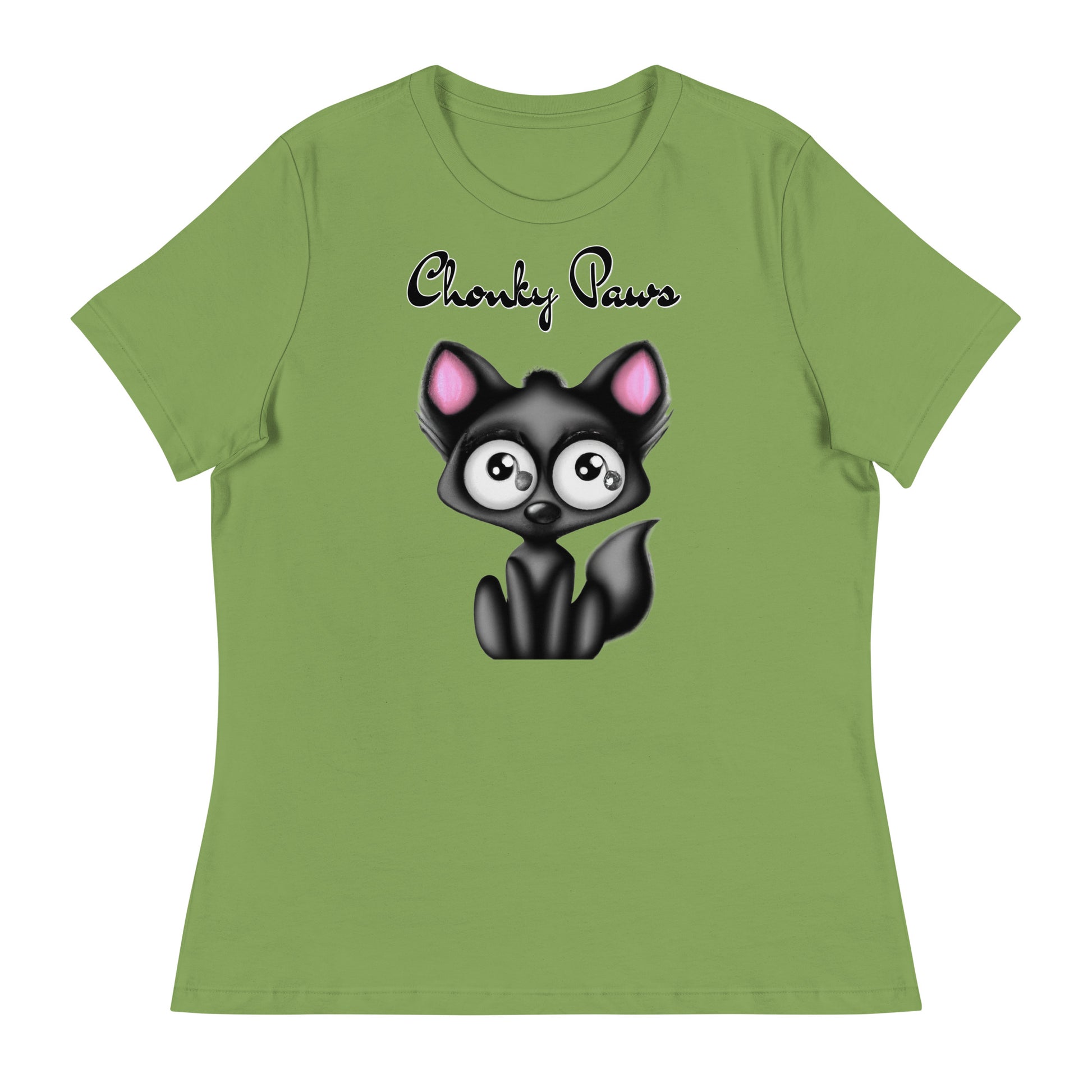 Women's T-Shirt with Funny Black Kitten with a text "Chonky Paws" at $25.97 found at Personalizedpetlovergifts