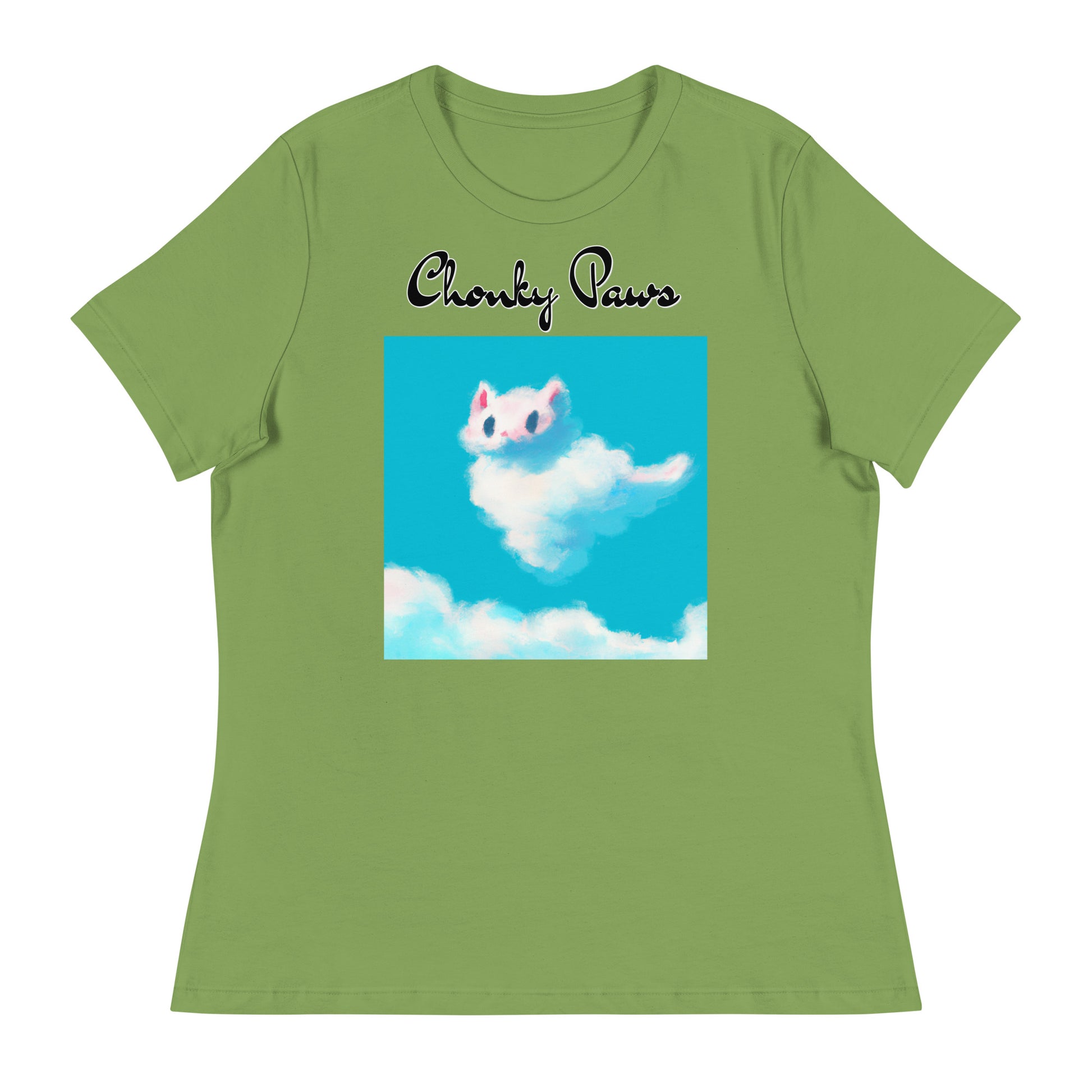 Women's T-Shirt with Fluffy White Cloud Kitten with a text "Chonky Paws" at $25.97 found at Personalizedpetlovergifts