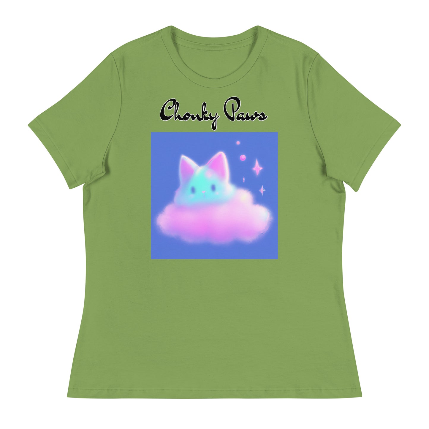 Women's T-Shirt with Fluffy Pink Cloud Kitten with a text "Chonky Paws" at $25.97 found at Personalizedpetlovergifts