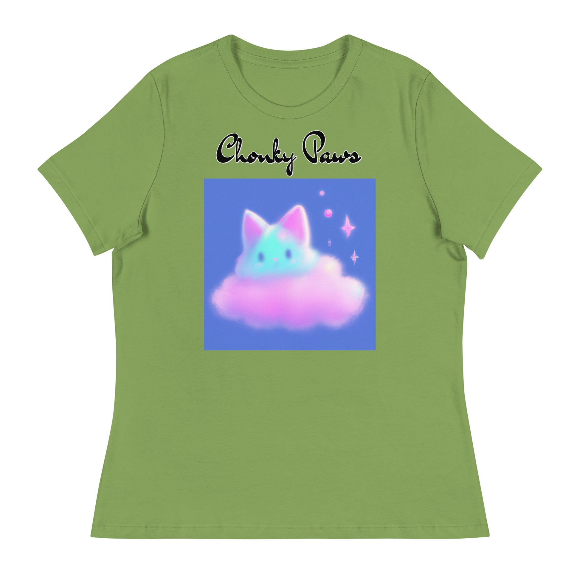 Women's T-Shirt with Fluffy Pink Cloud Kitten with a text "Chonky Paws" at $25.97 found at Personalizedpetlovergifts