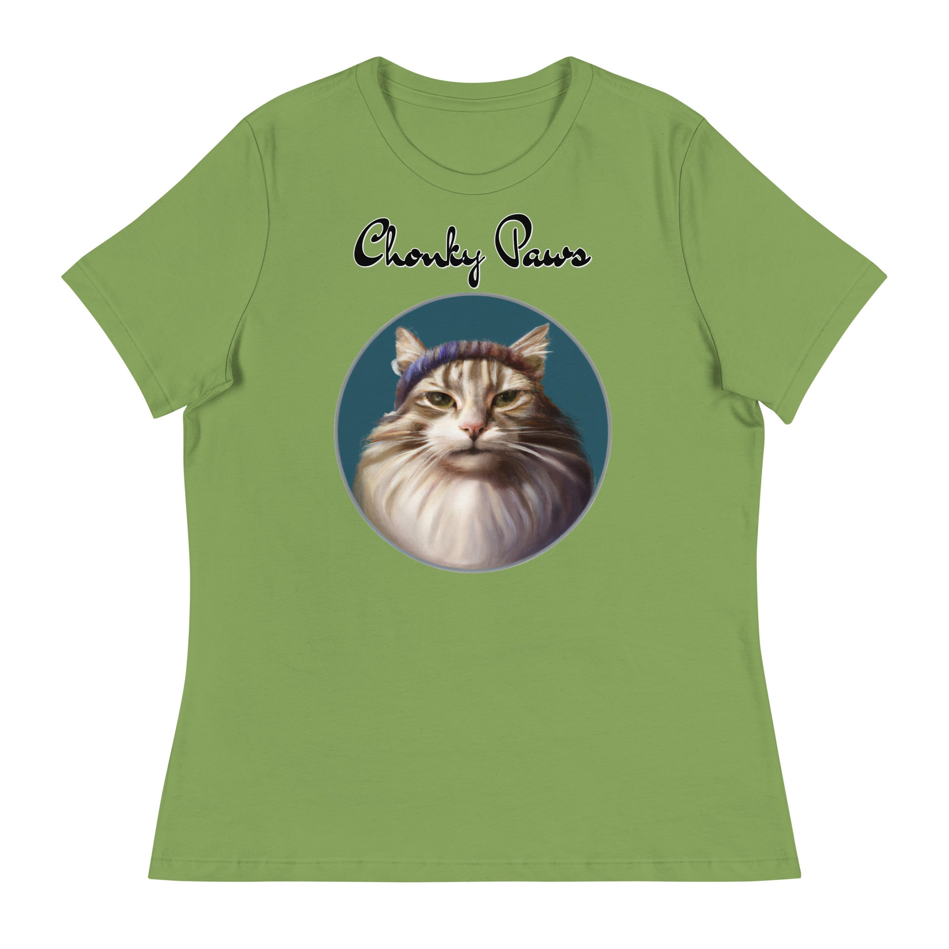 Women's T-Shirt with Fluffy Kitten With a Wool Headband with a text "Chonky Paws" at $25.97 found at Personalizedpetlovergifts