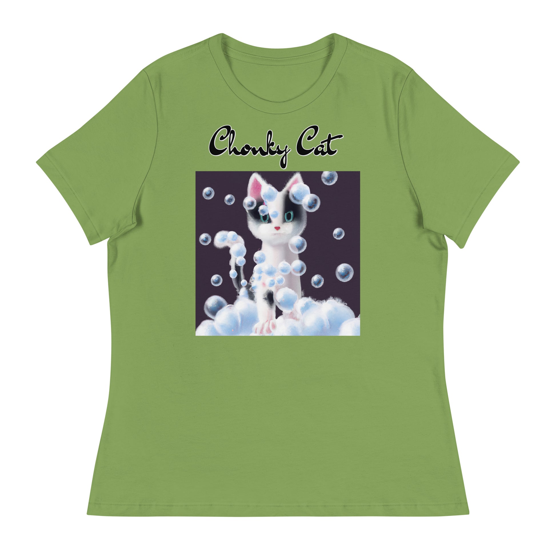 Women's T-Shirt with Kitten Covered In Bubbles with a text "Chonky Cat" at $25.97 found at Personalizedpetlovergifts