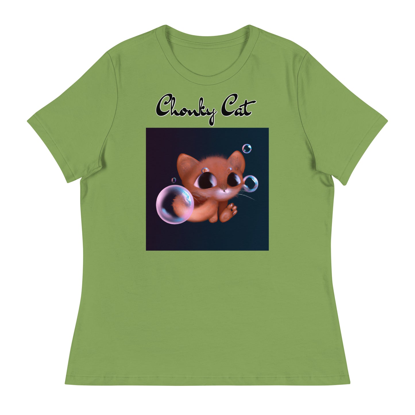 Women's T-Shirt with Kitten And Soap Bubbles with a text "Chonky Cat" at $25.97 found at Personalizedpetlovergifts