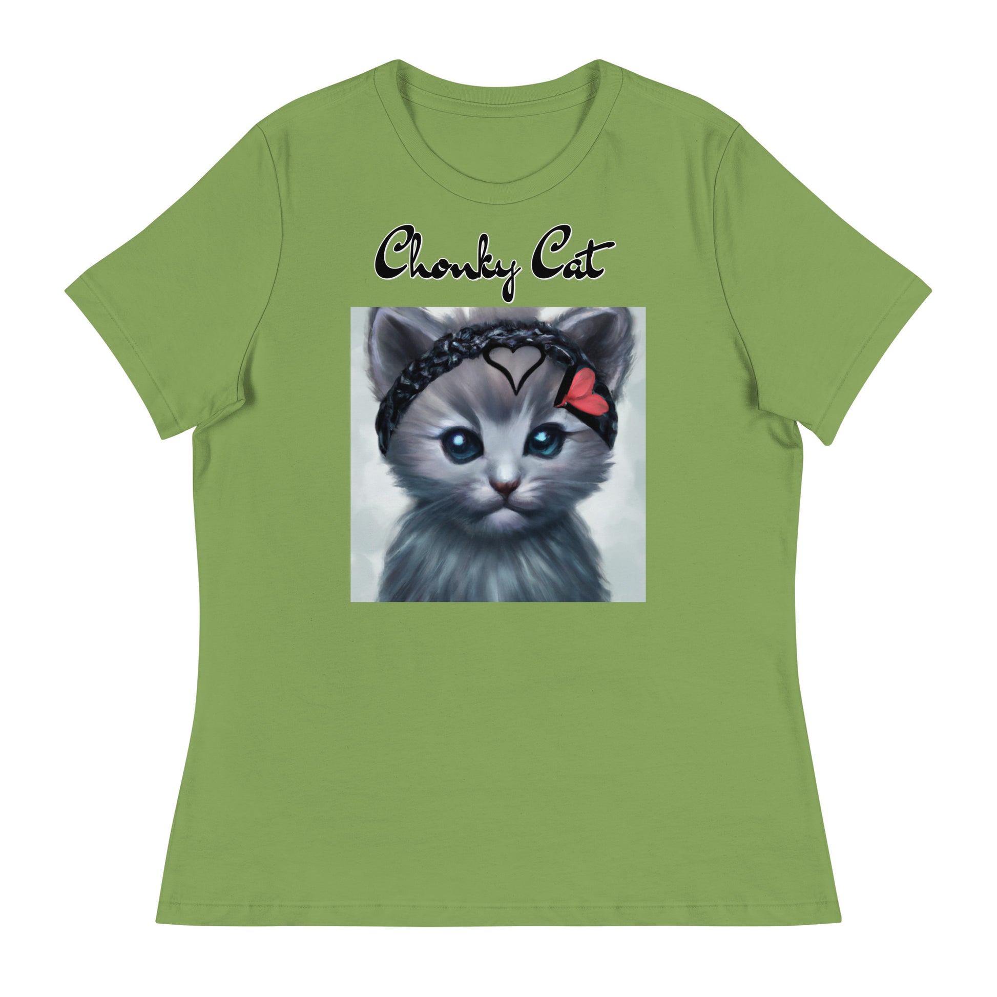 Women's T-Shirt with Grey Kitten With a Headband with a text "Chonky Cat" at $25.97 found at Personalizedpetlovergifts