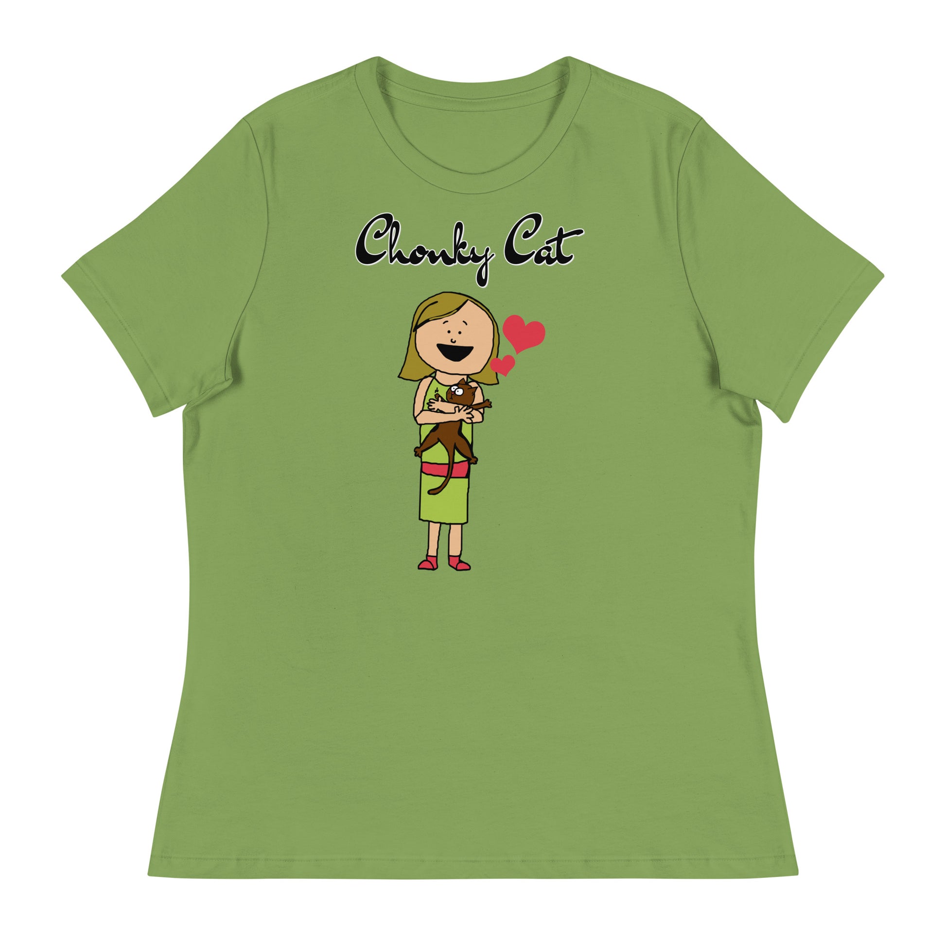 Women's T-Shirt with Girl Holding a Kitten with a text "Chonky Cat" at $25.97 found at Personalizedpetlovergifts