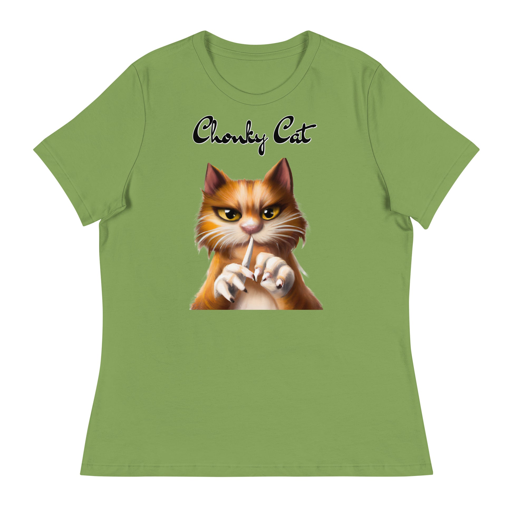 Women's T-Shirt with Ginger Cat Filing Its Nails with a text "Chonky Cat" at $25.97 found at Personalizedpetlovergifts