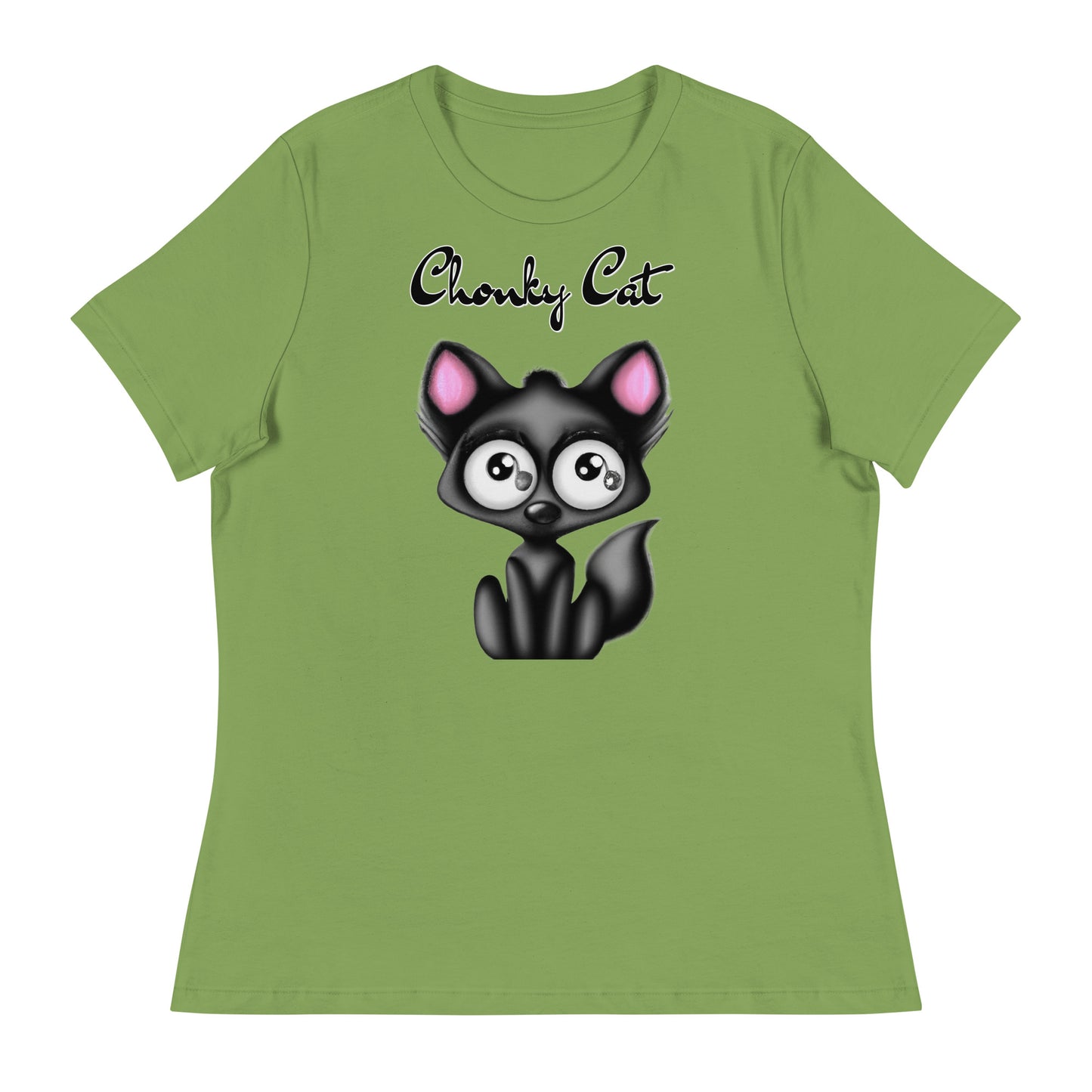 Women's T-Shirt with Funny Black Kitten with a text "Chonky Cat" at $25.97 found at Personalizedpetlovergifts