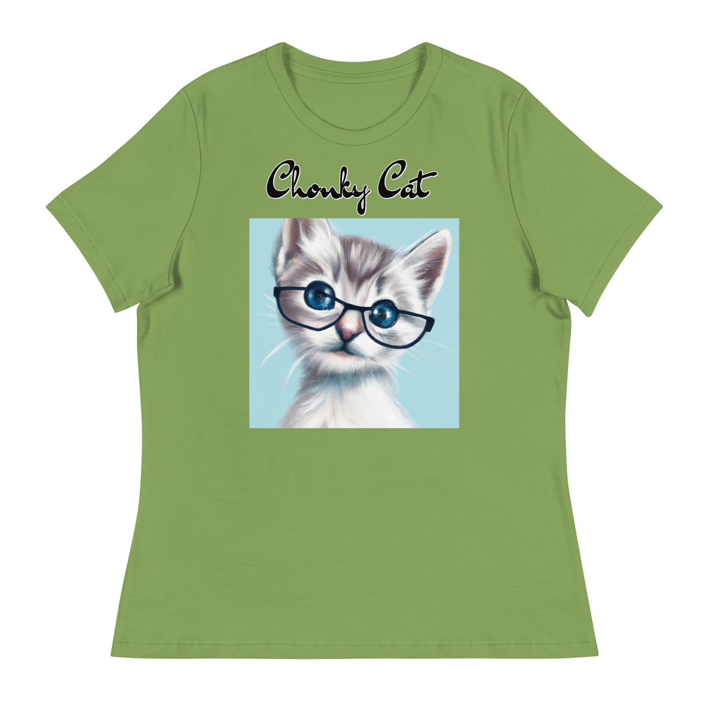 Women's T-Shirt with Fluffy Kitten With Glasses with a text "Chonky Cat" at $25.97 found at Personalizedpetlovergifts